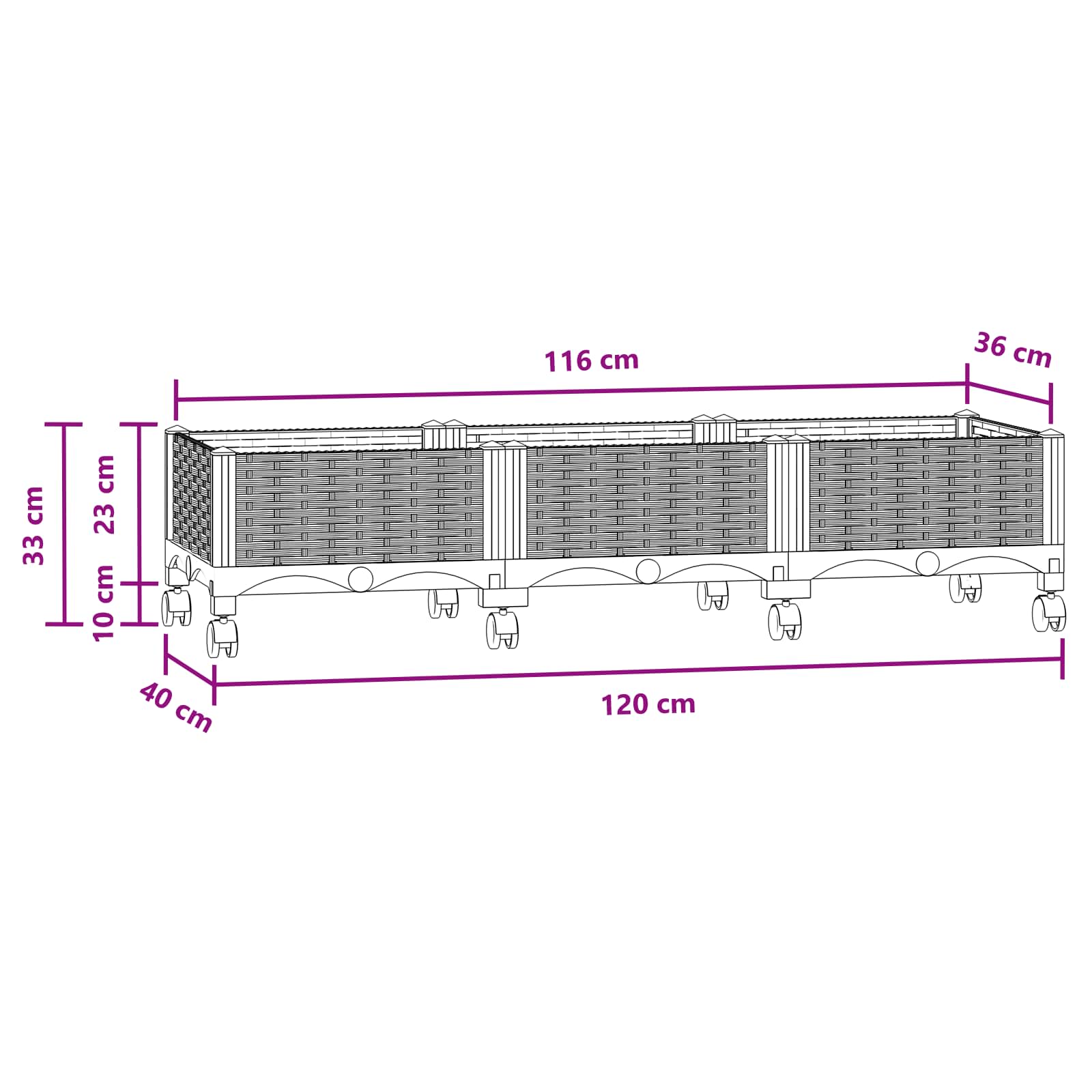 Vaso da Giardino con Ruote Blu Grigio 120 x 40 x 33 cm PP