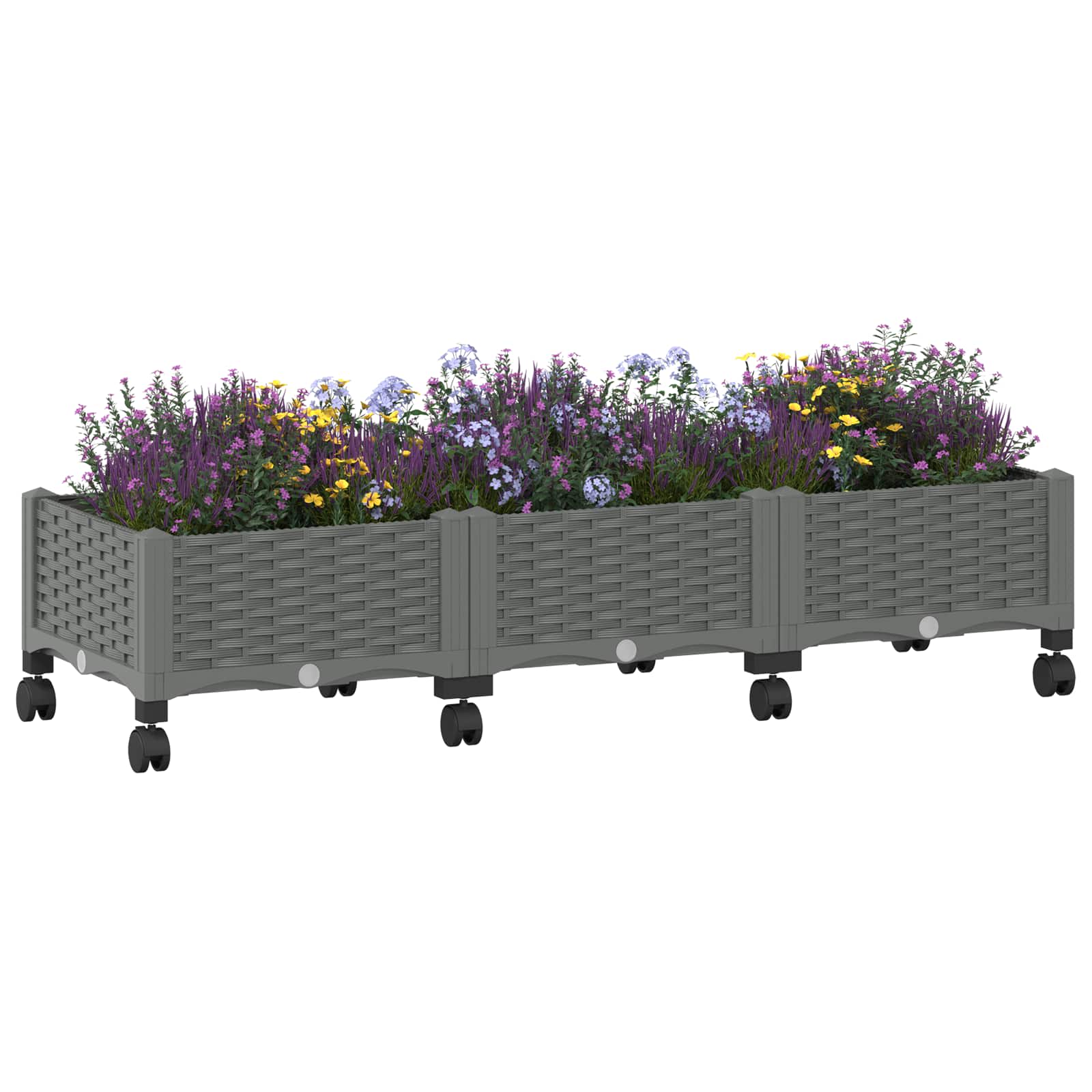 Vaso da Giardino con Ruote Grigio Chiaro 120 x 40 x 33 cm PP