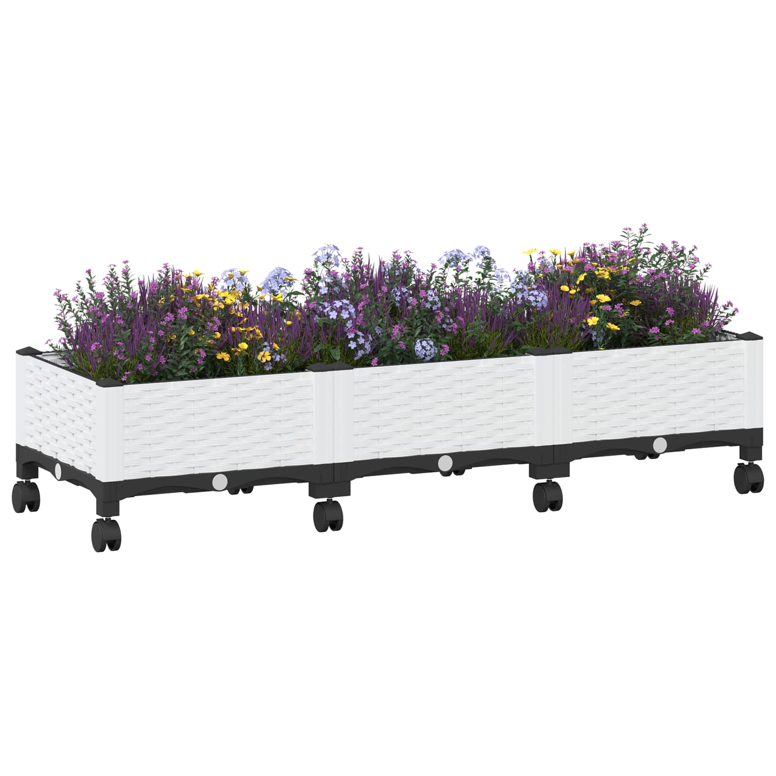 Vaso da Giardino con Ruote Bianco 120 x 40 x 33 cm PP