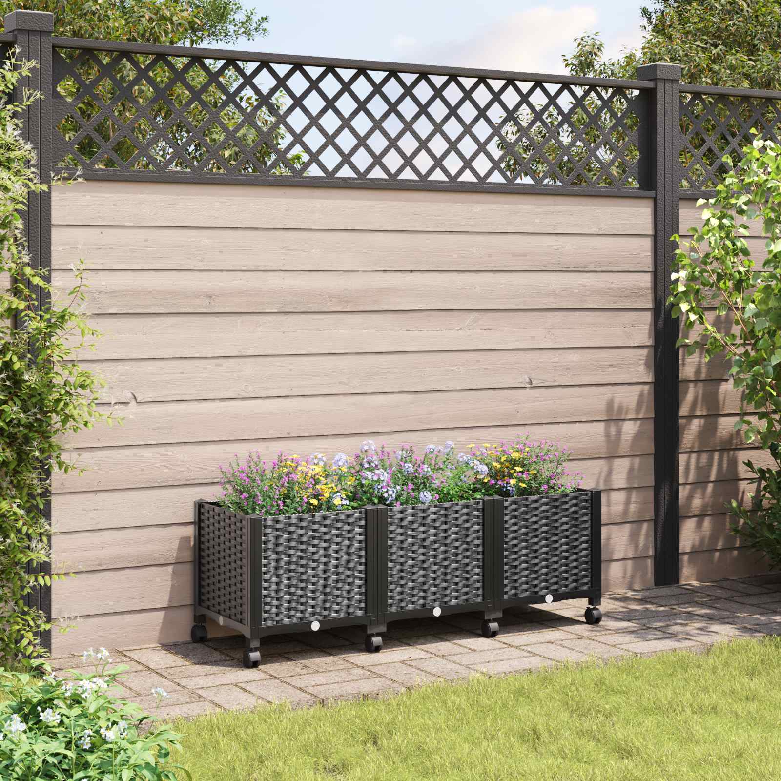 Vaso da Giardino con Ruote Nero 120 x 40 x 44 cm PP