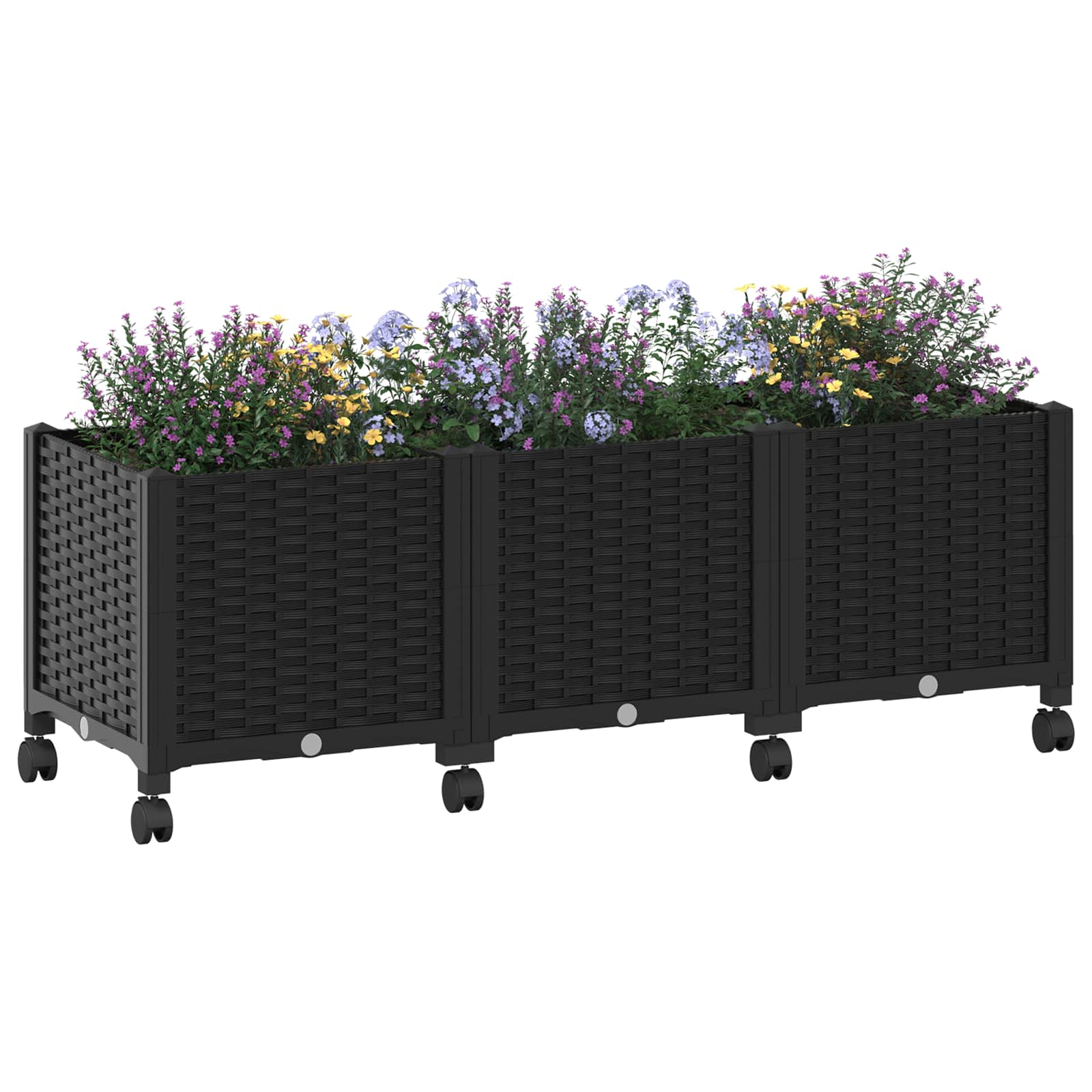 Vaso da Giardino con Ruote Nero 120 x 40 x 44 cm PP