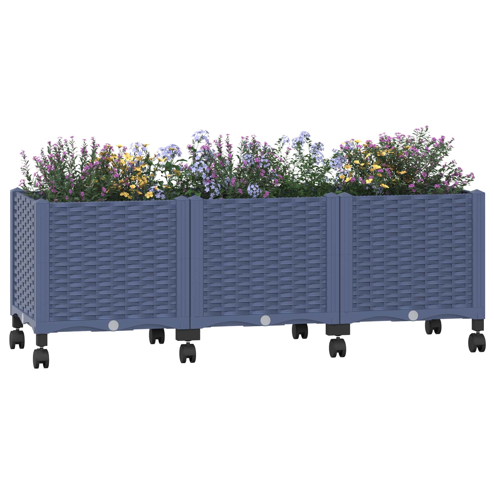Vaso da Giardino con Ruote Blu Grigio 120 x 40 x 48 cm PP