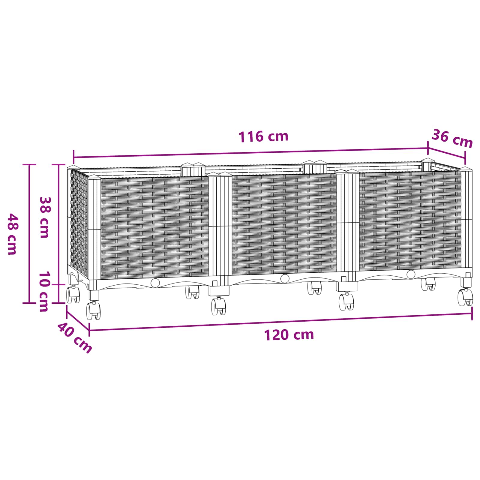 Vaso da Giardino con Ruote Blu Grigio 120 x 40 x 48 cm PP