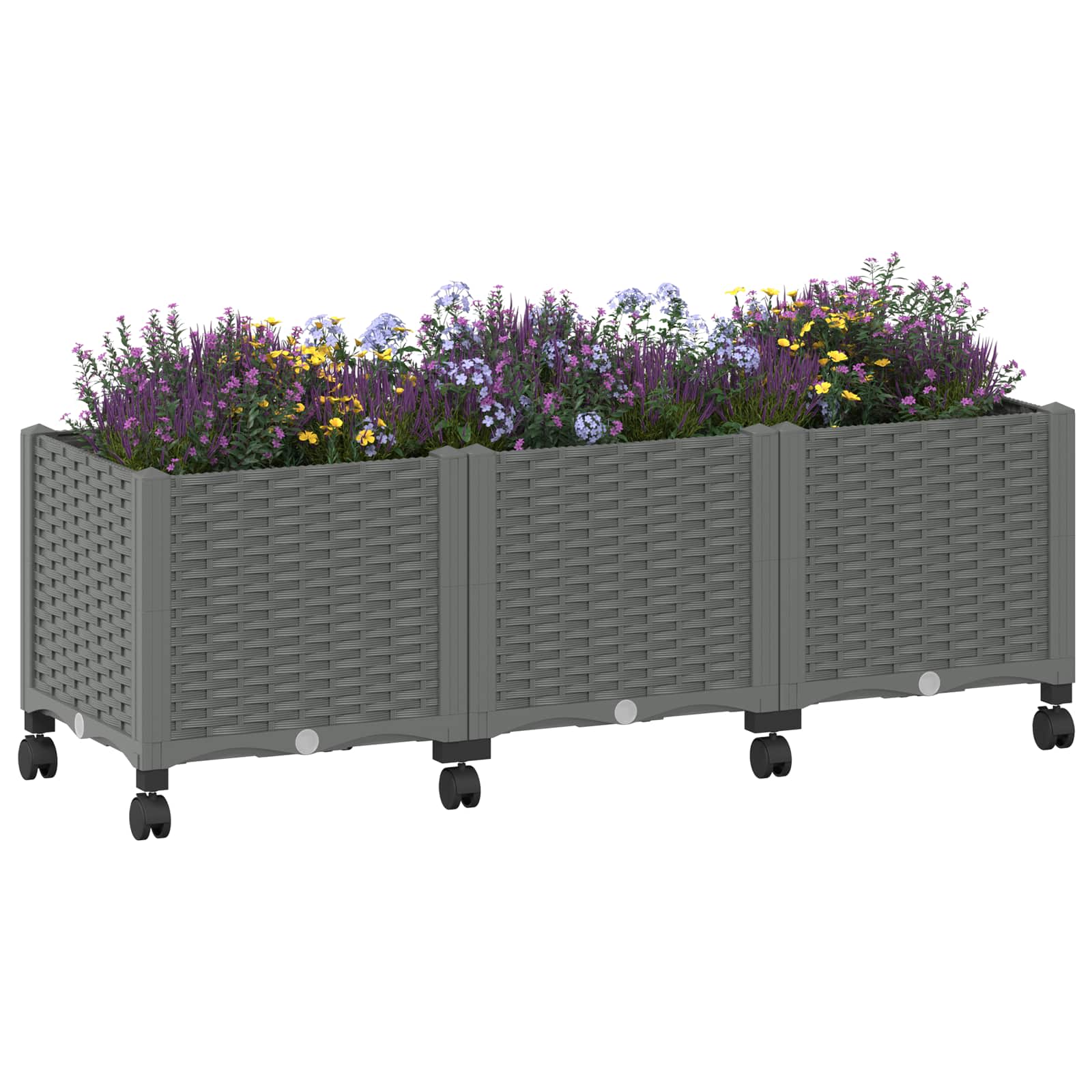 Vaso da Giardino con Ruote Grigio Chiaro 120 x 40 x 48 cm PP