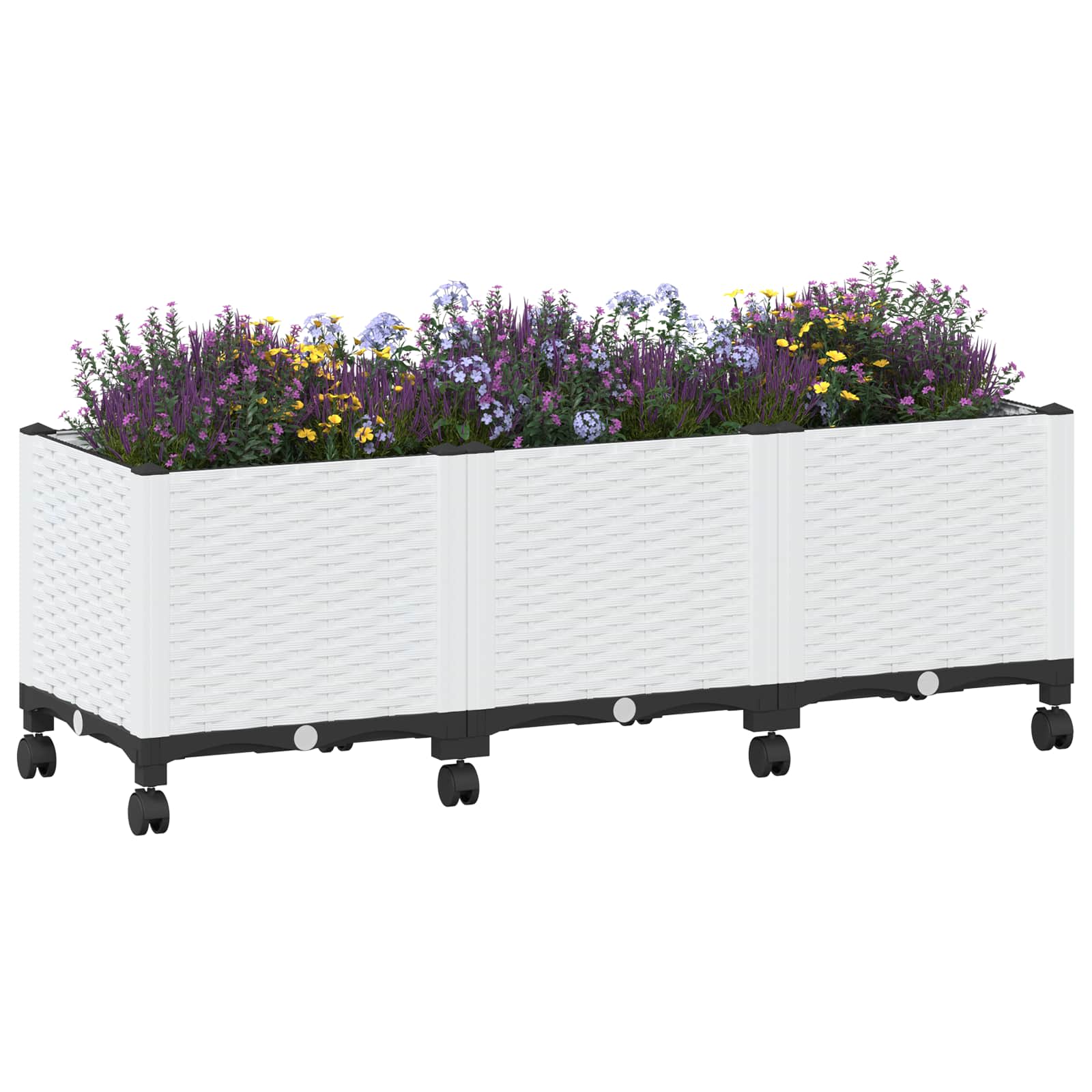 Vaso da Giardino con Ruote Bianco 120 x 40 x 48 cm PP