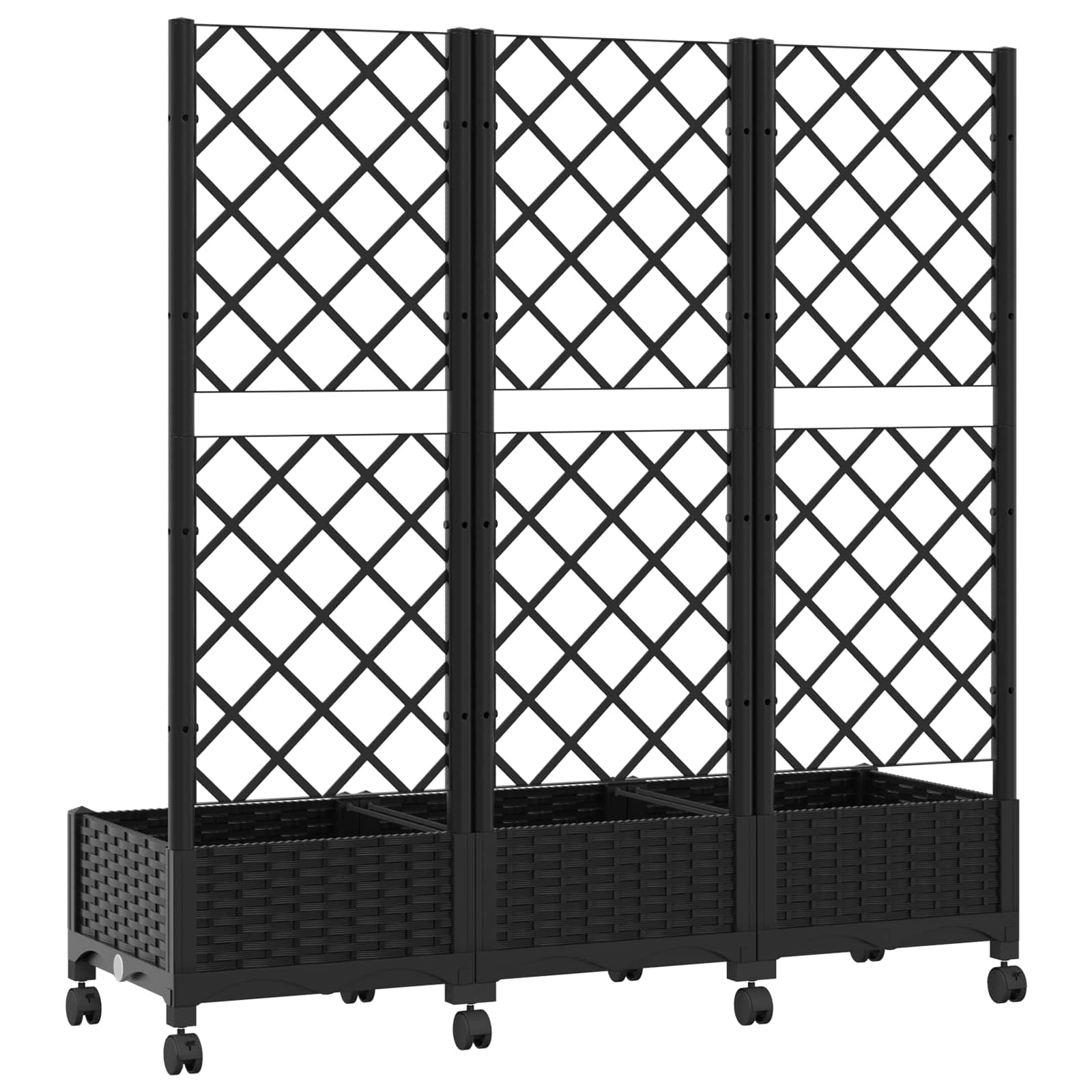 Vaso da giardino con grigliato e ruote Nero 120 x 40 x 131,5 cm