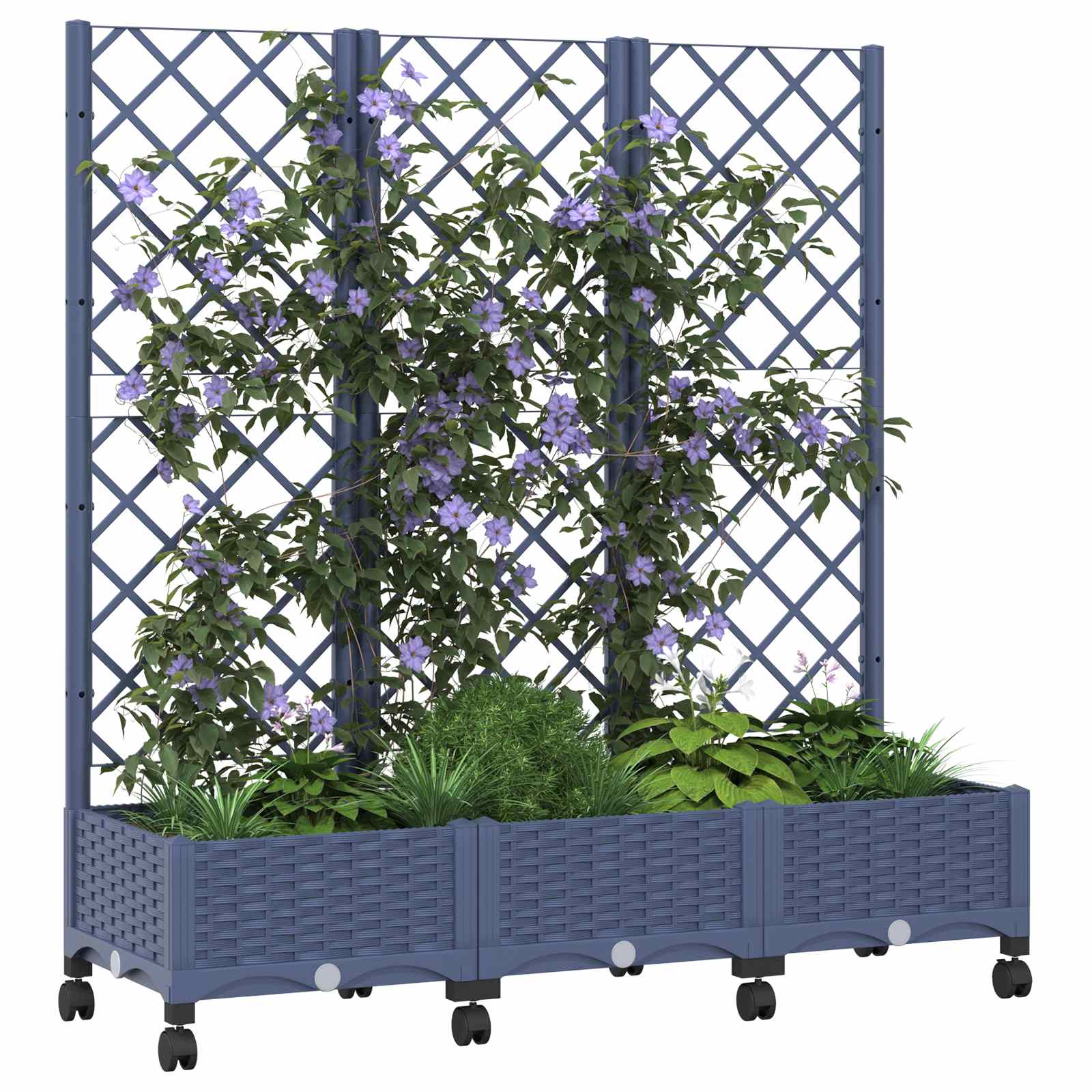 Vaso da giardino con grigliato e ruote Blu Grigio PP