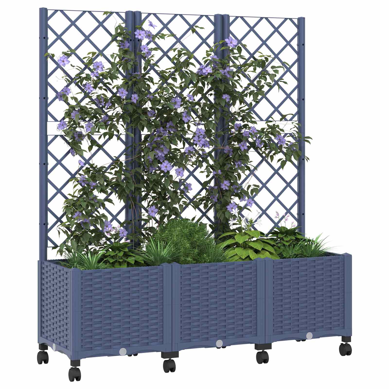 Vaso da giardino con grigliato e ruote Blu Grigio PP