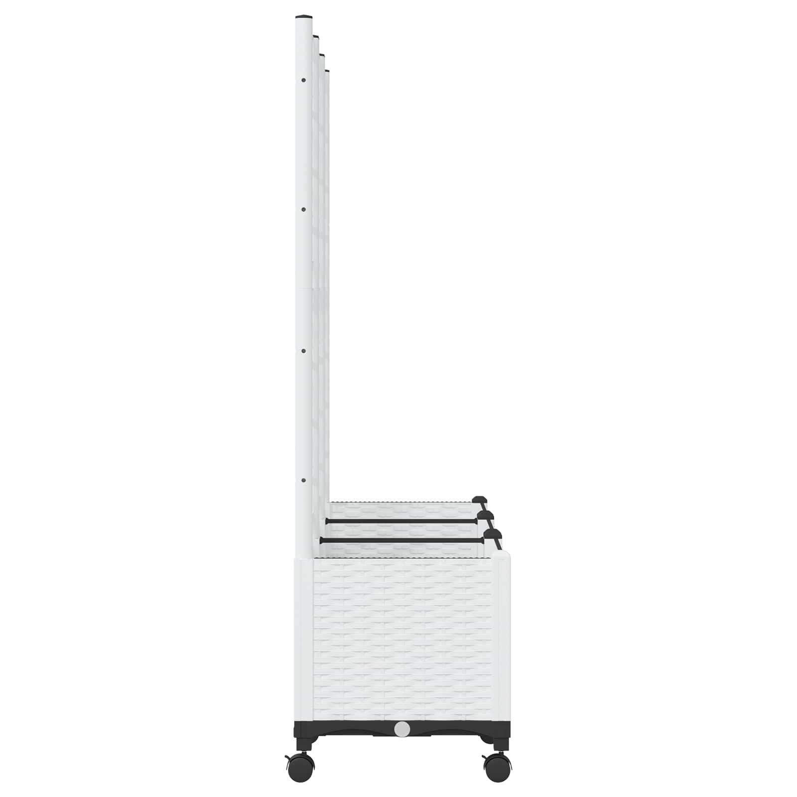 Vaso da giardino con grigliato e ruote Bianco 120 x 40 x 146 cm