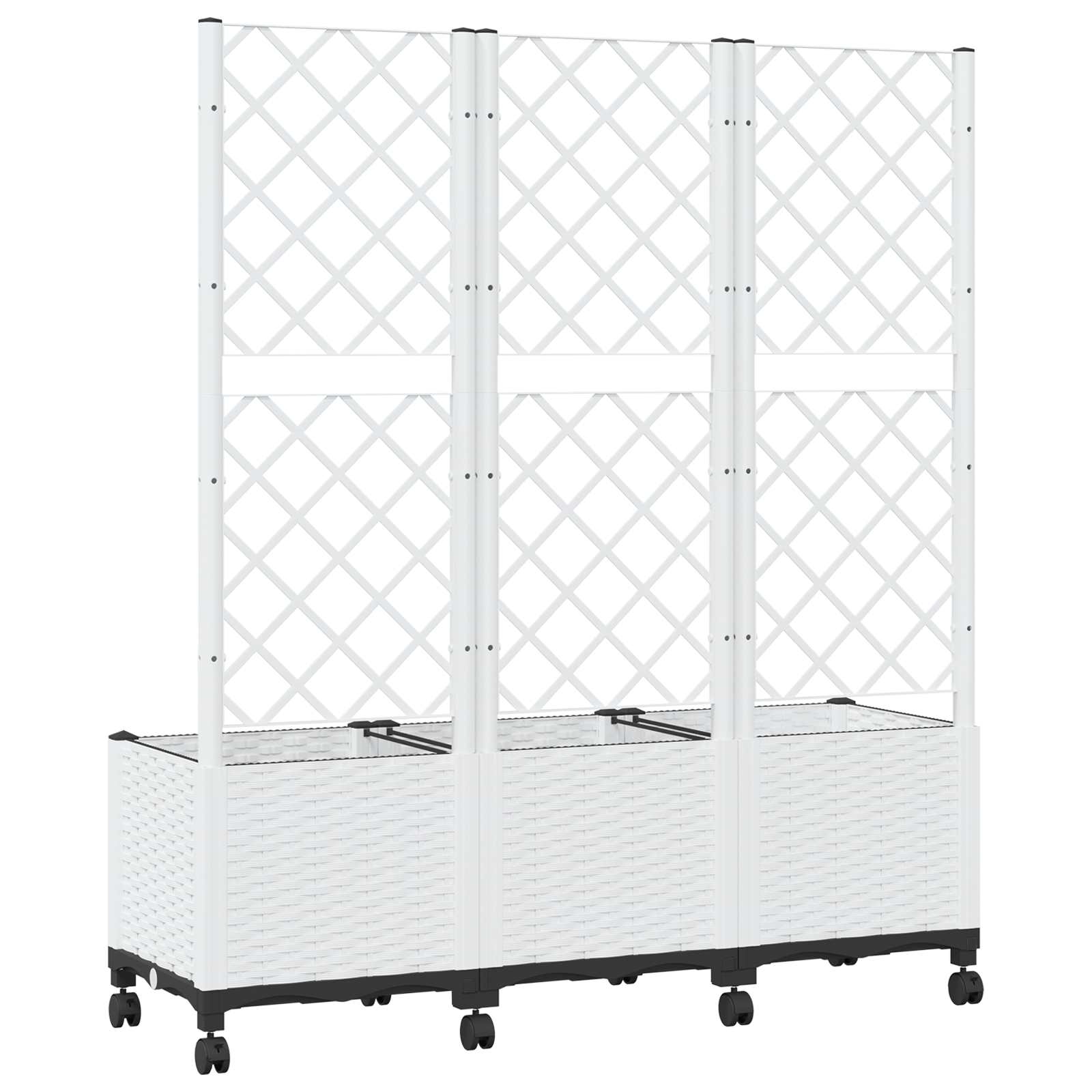 Vaso da giardino con grigliato e ruote Bianco 120 x 40 x 146 cm