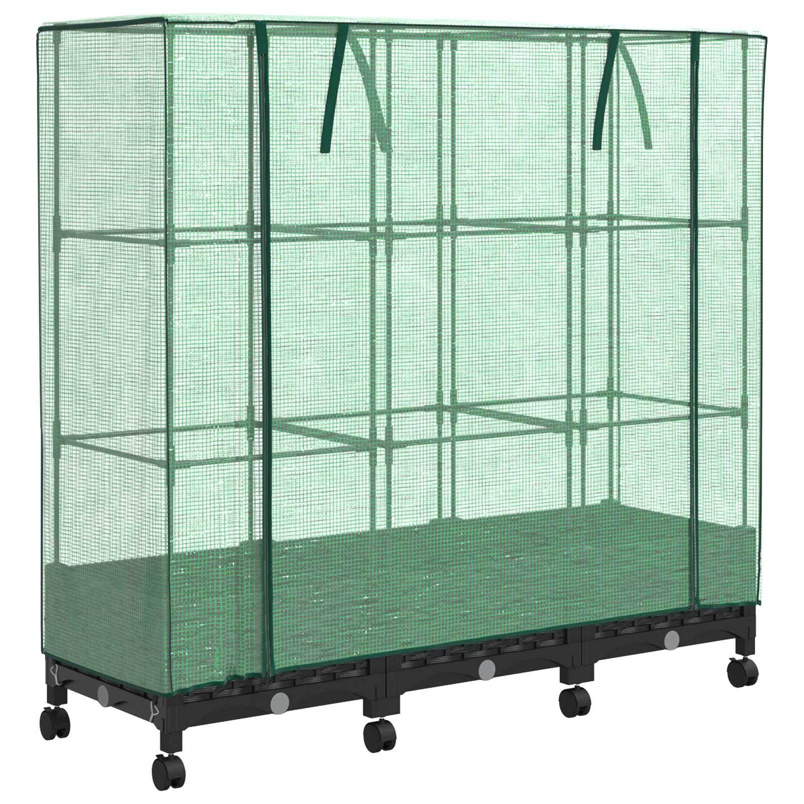 Vaso da Giardino con Copertura per Serra e Ruote 3 pz Nero PP