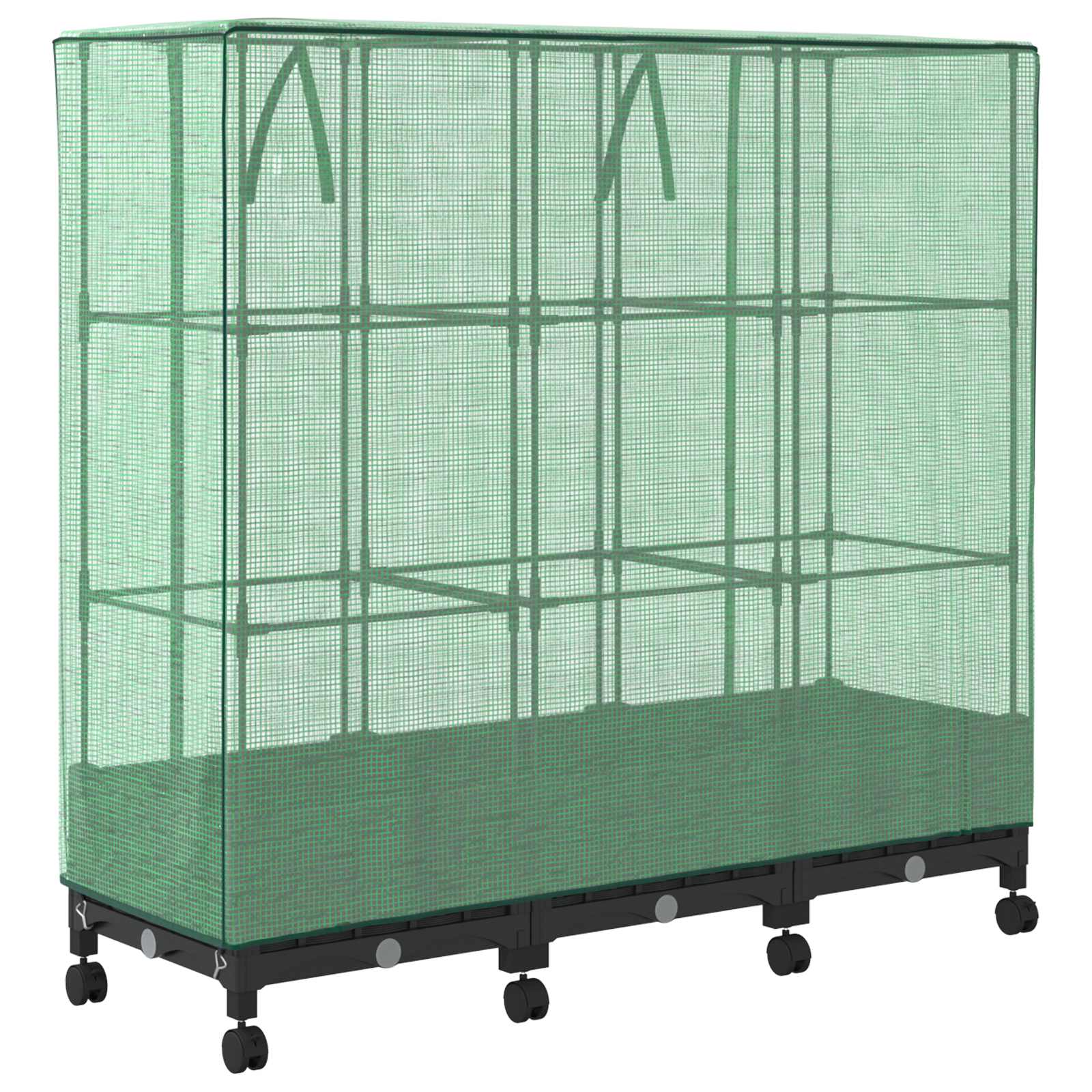 Vaso da Giardino con Copertura per Serra e Ruote 3 pz Nero PP