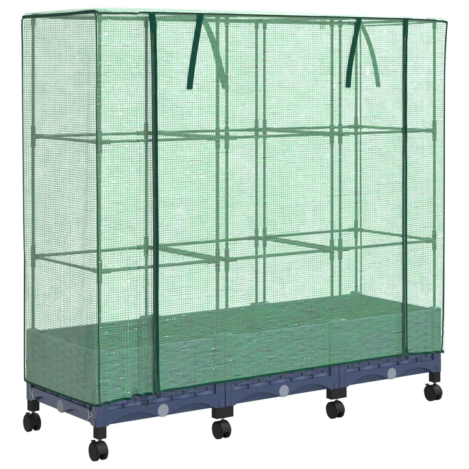 Vaso da Giardino con Copertura per Serra e Ruote 3 pz PP