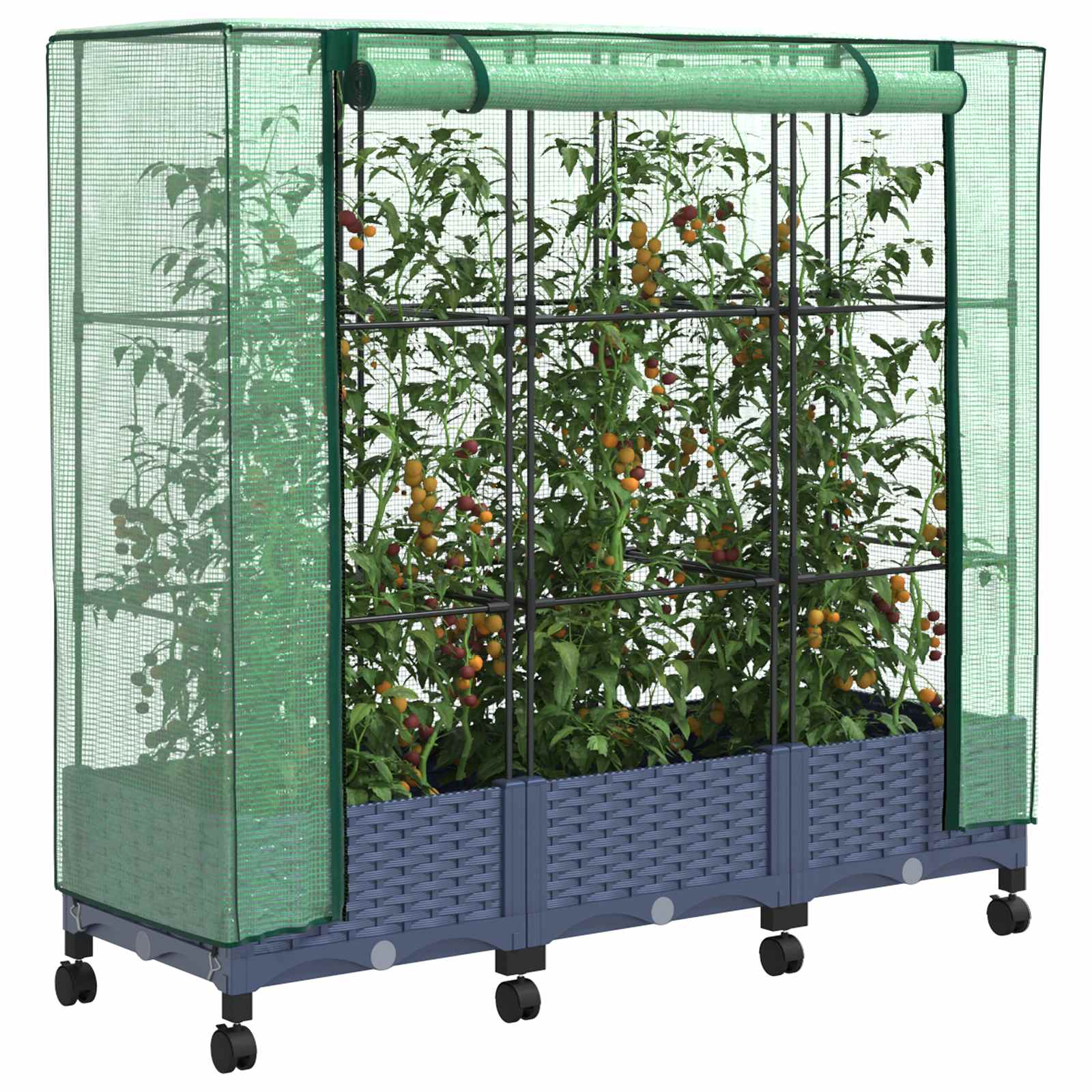 Vaso da Giardino con Copertura per Serra e Ruote 3 pz PP