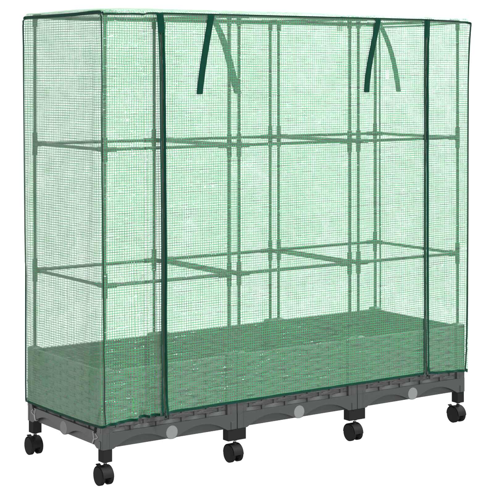 Vaso da Giardino con Copertura per Serra e Ruote 3 pz PP