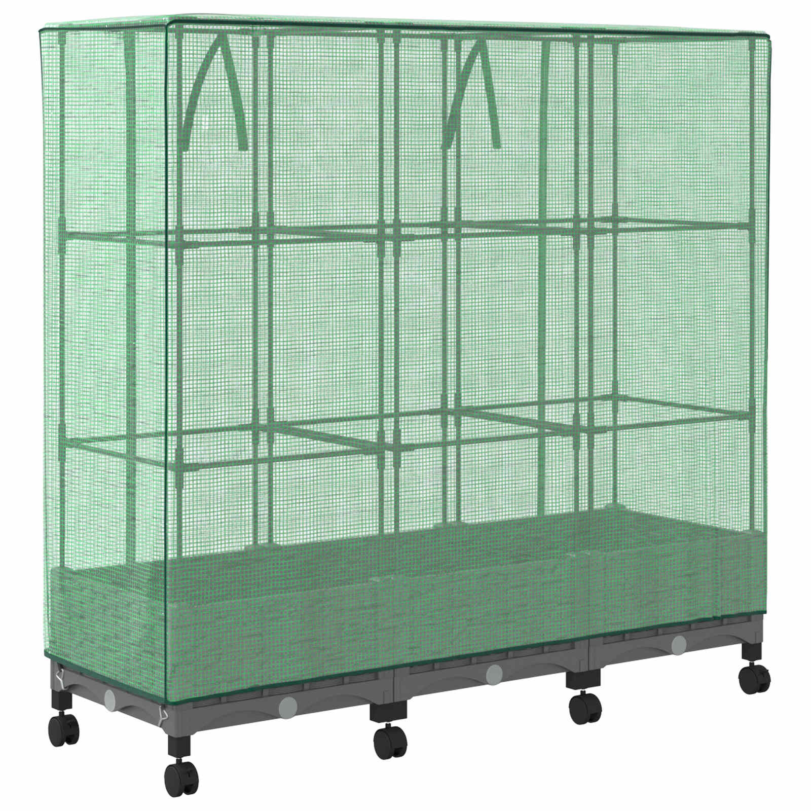 Vaso da Giardino con Copertura per Serra e Ruote 3 pz PP