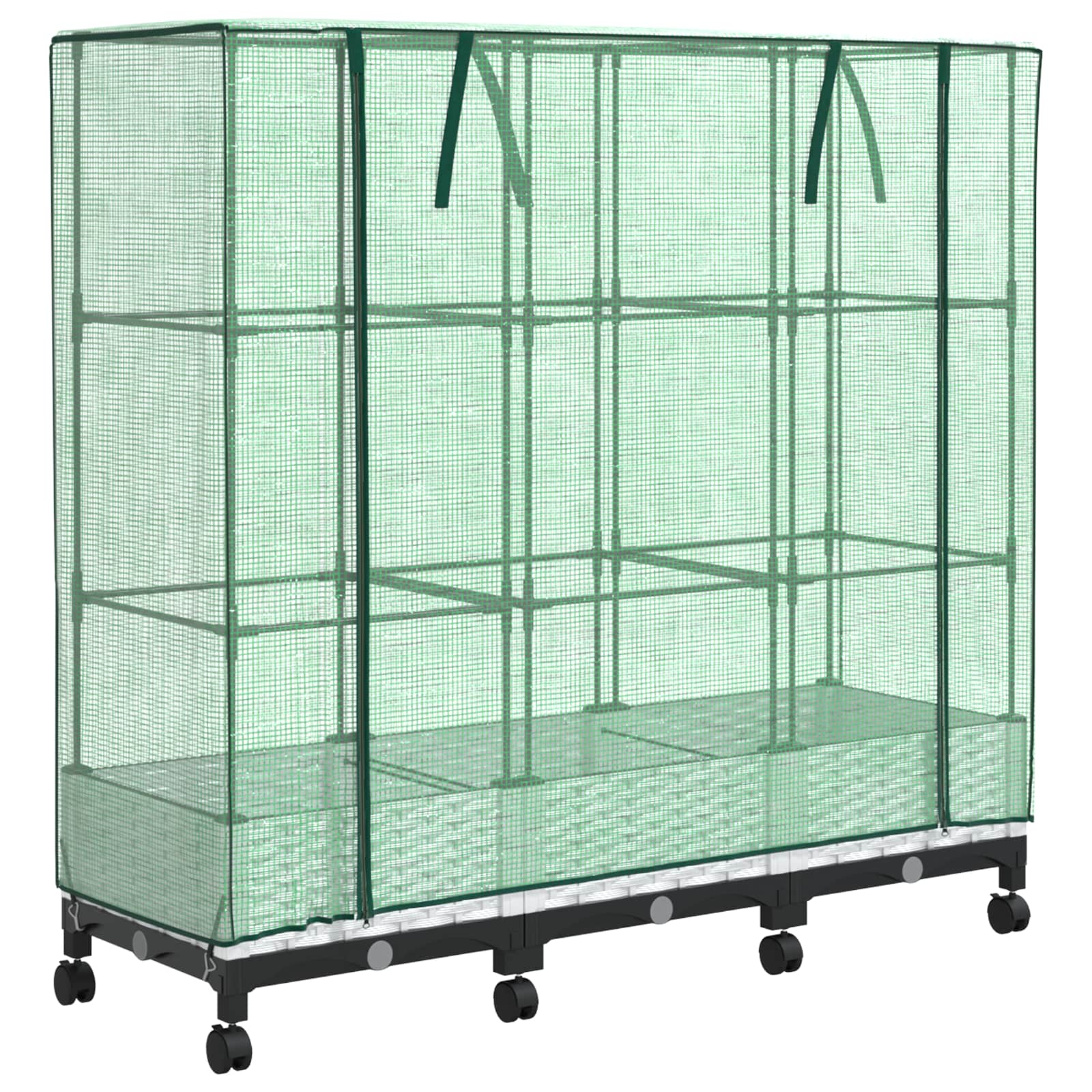 Vaso da Giardino con Copertura per Serra e Ruote 3 pz Bianco PP