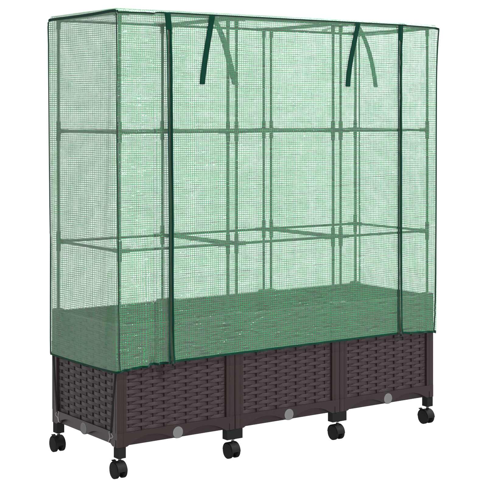 Vaso da Giardino con Copertura per Serra e Ruote 3 pz Marrone