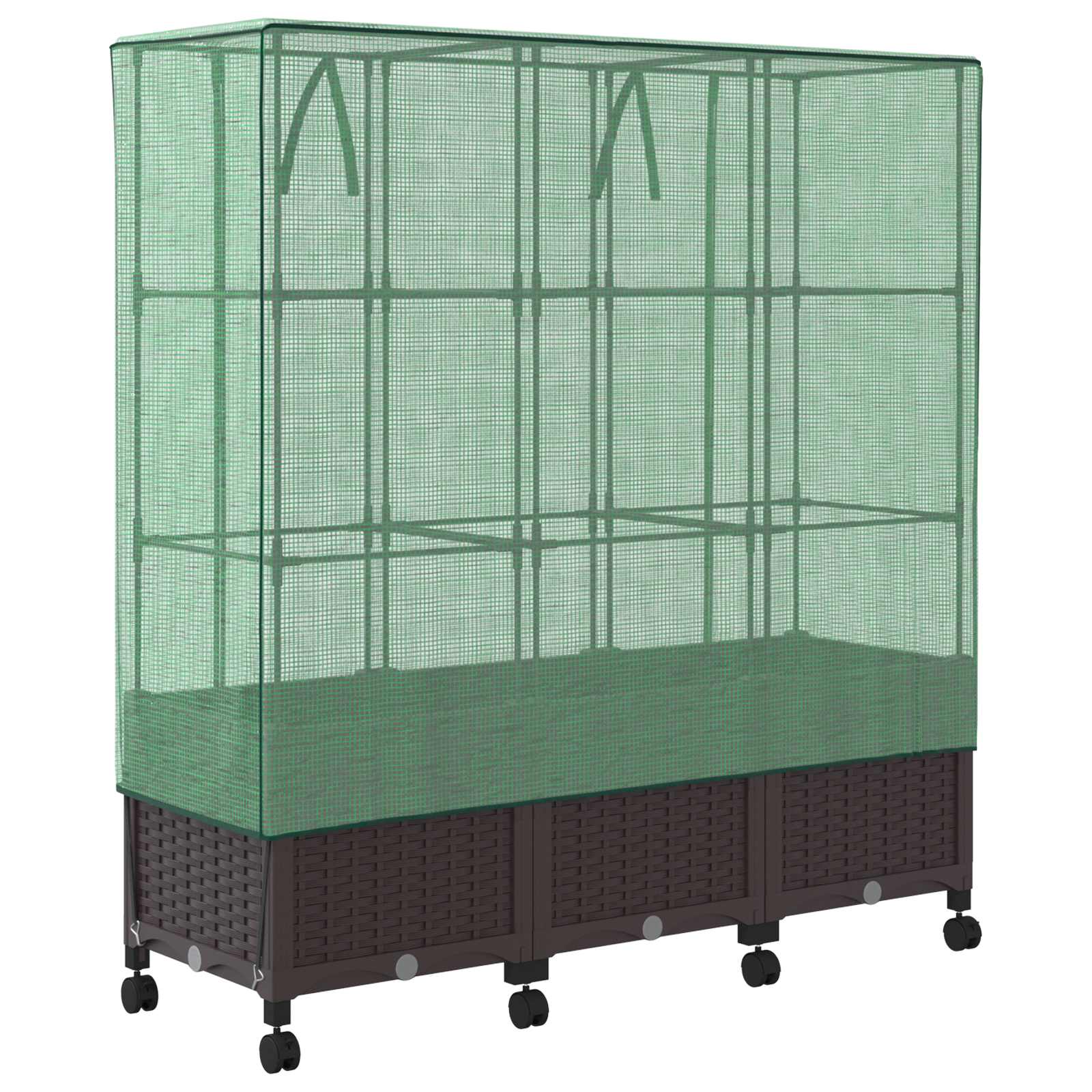 Vaso da Giardino con Copertura per Serra e Ruote 3 pz Marrone