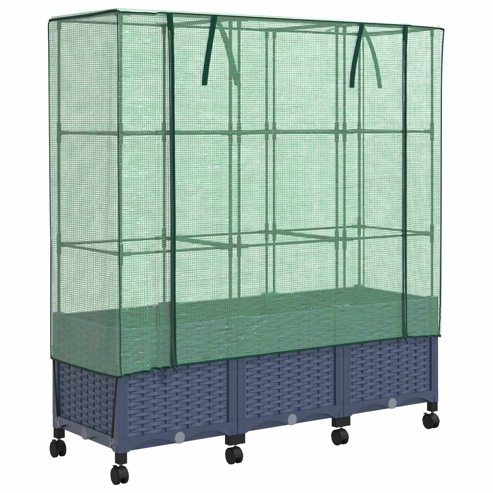 Vaso da Giardino con Copertura per Serra e Ruote 3 pz PP