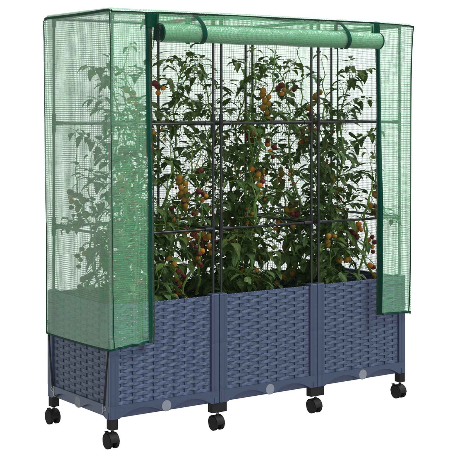 Vaso da Giardino con Copertura per Serra e Ruote 3 pz PP