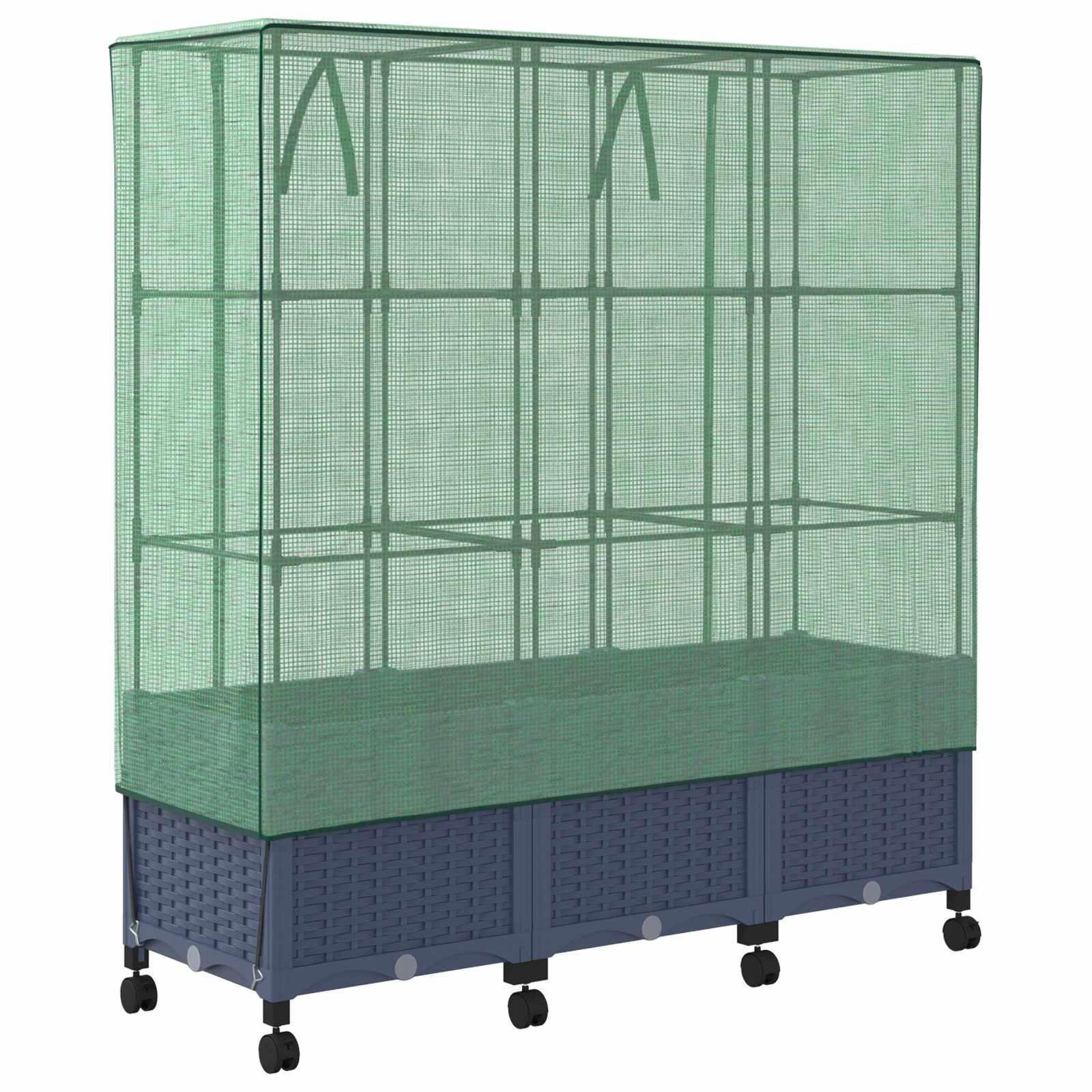 Vaso da Giardino con Copertura per Serra e Ruote 3 pz PP