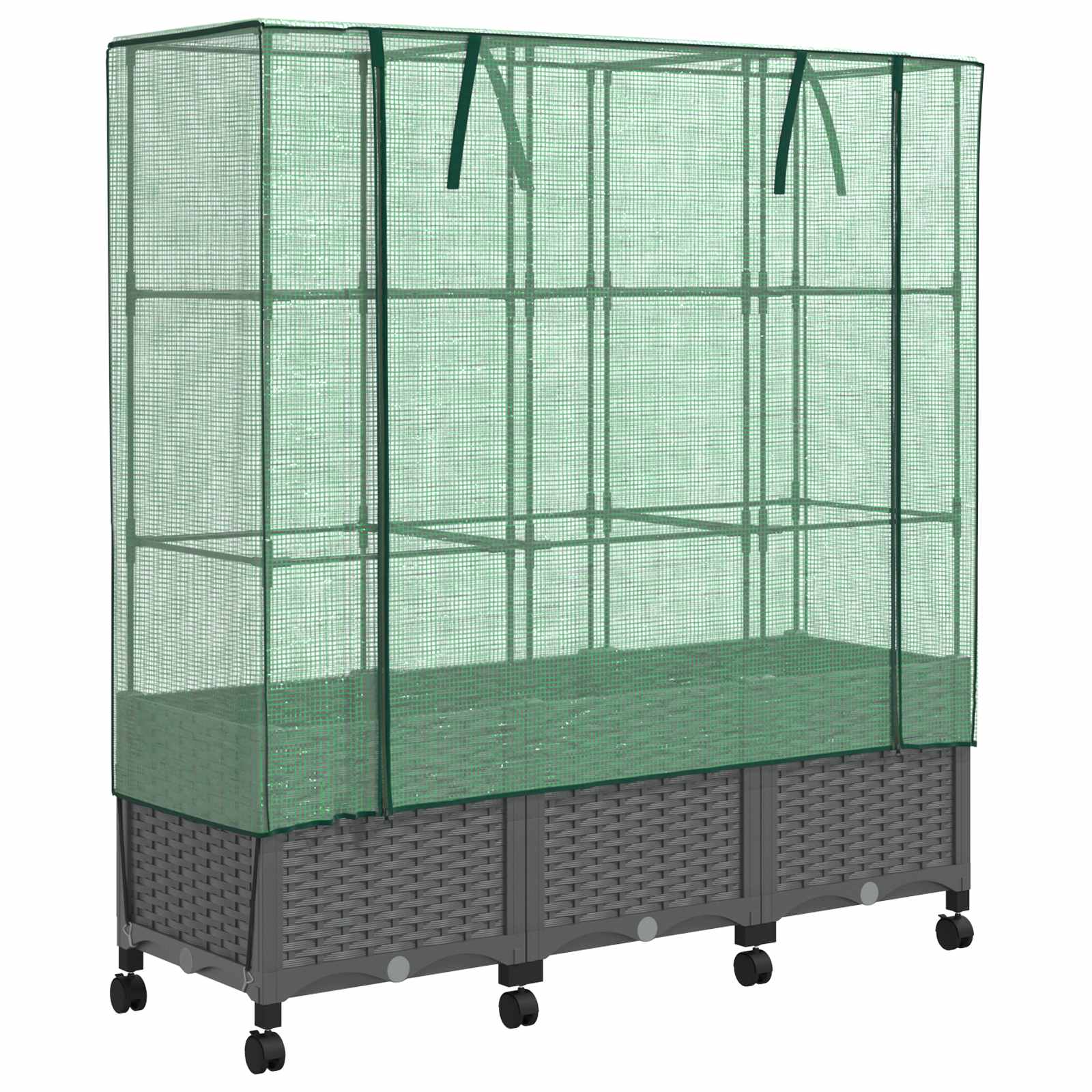 Vaso da Giardino con Copertura per Serra e Ruote 3 pz PP
