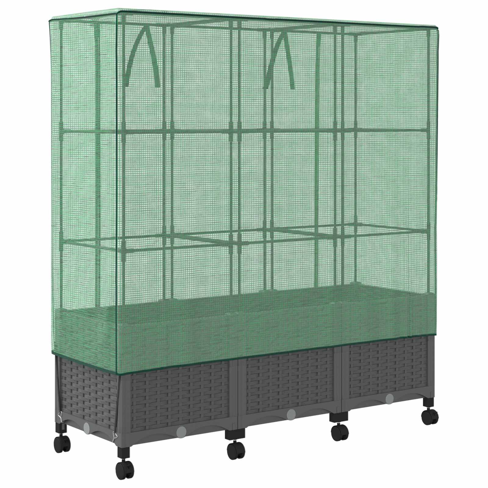 Vaso da Giardino con Copertura per Serra e Ruote 3 pz PP