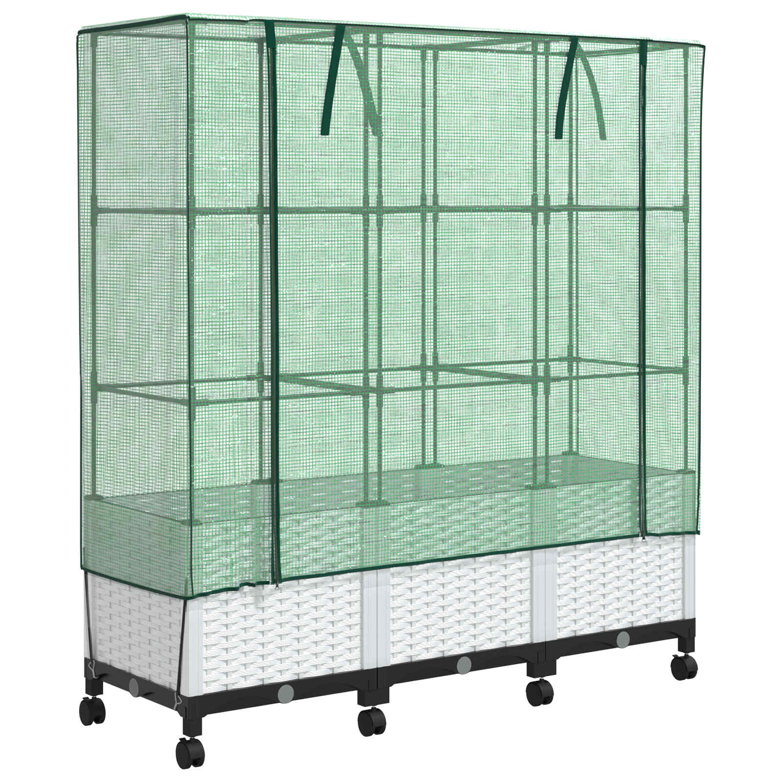 Vaso da Giardino con Copertura per Serra e Ruote 3 pz Bianco PP