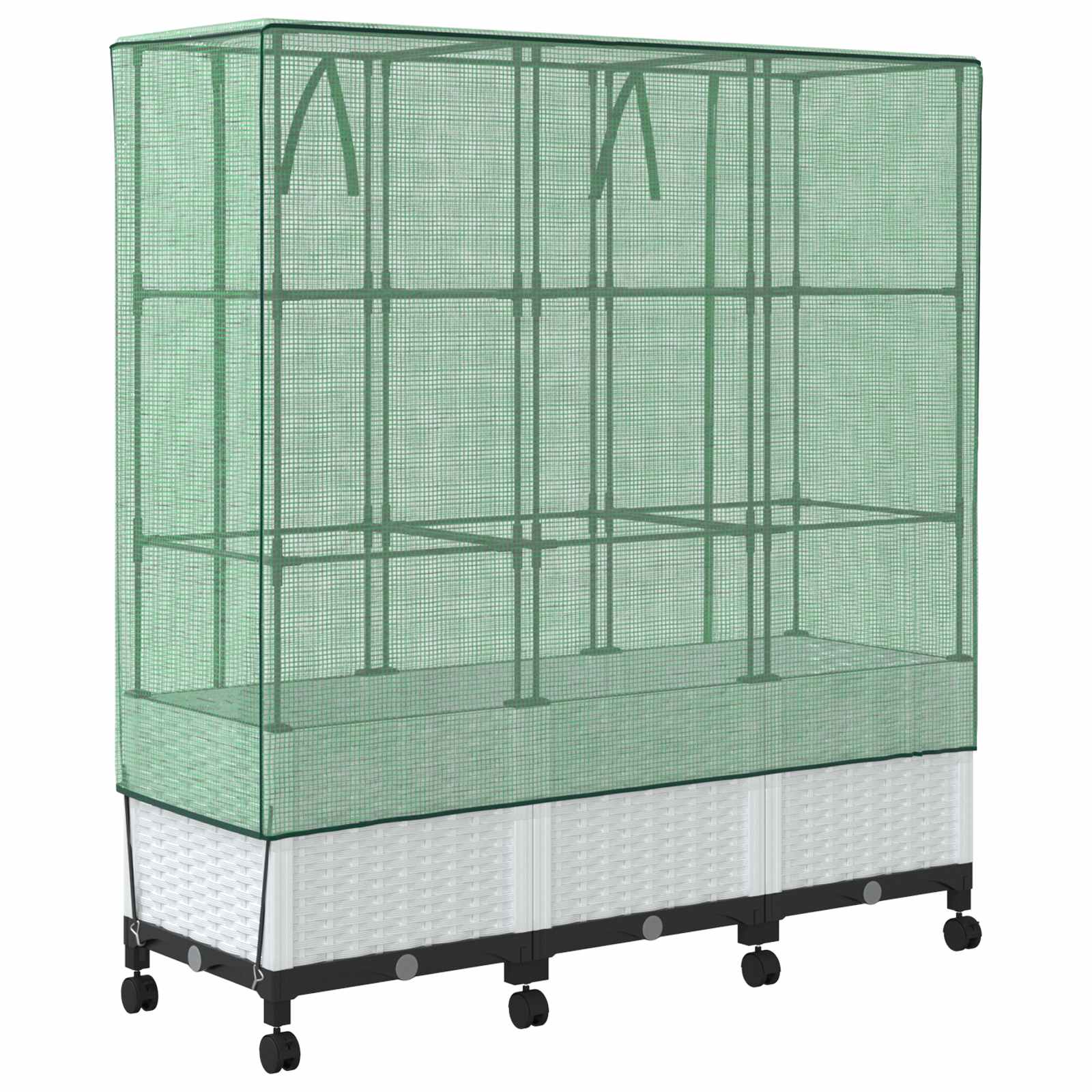 Vaso da Giardino con Copertura per Serra e Ruote 3 pz Bianco PP