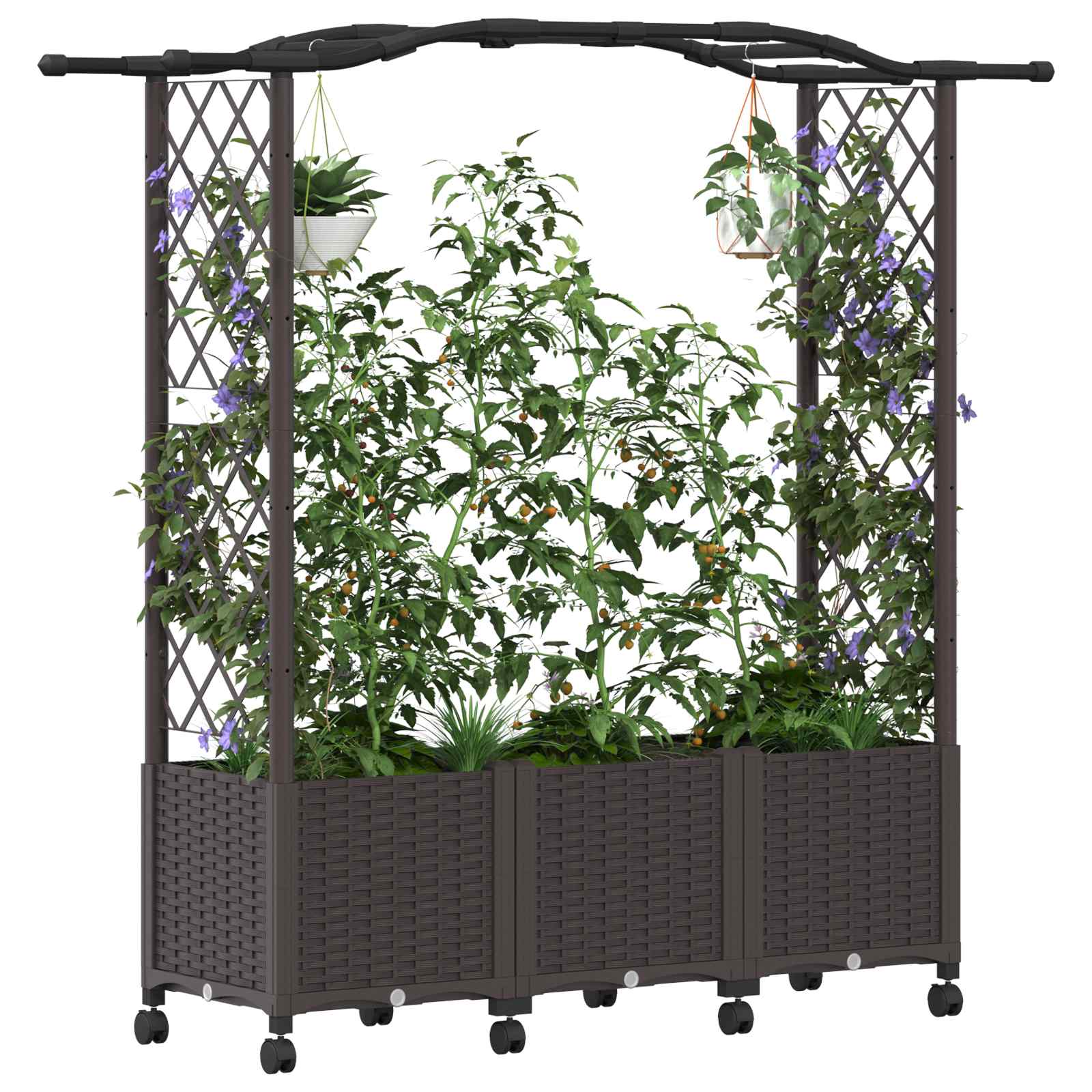 Letto Rialzato con Griglia e Tetto Marrone 164 x 40 x 144 cm PP