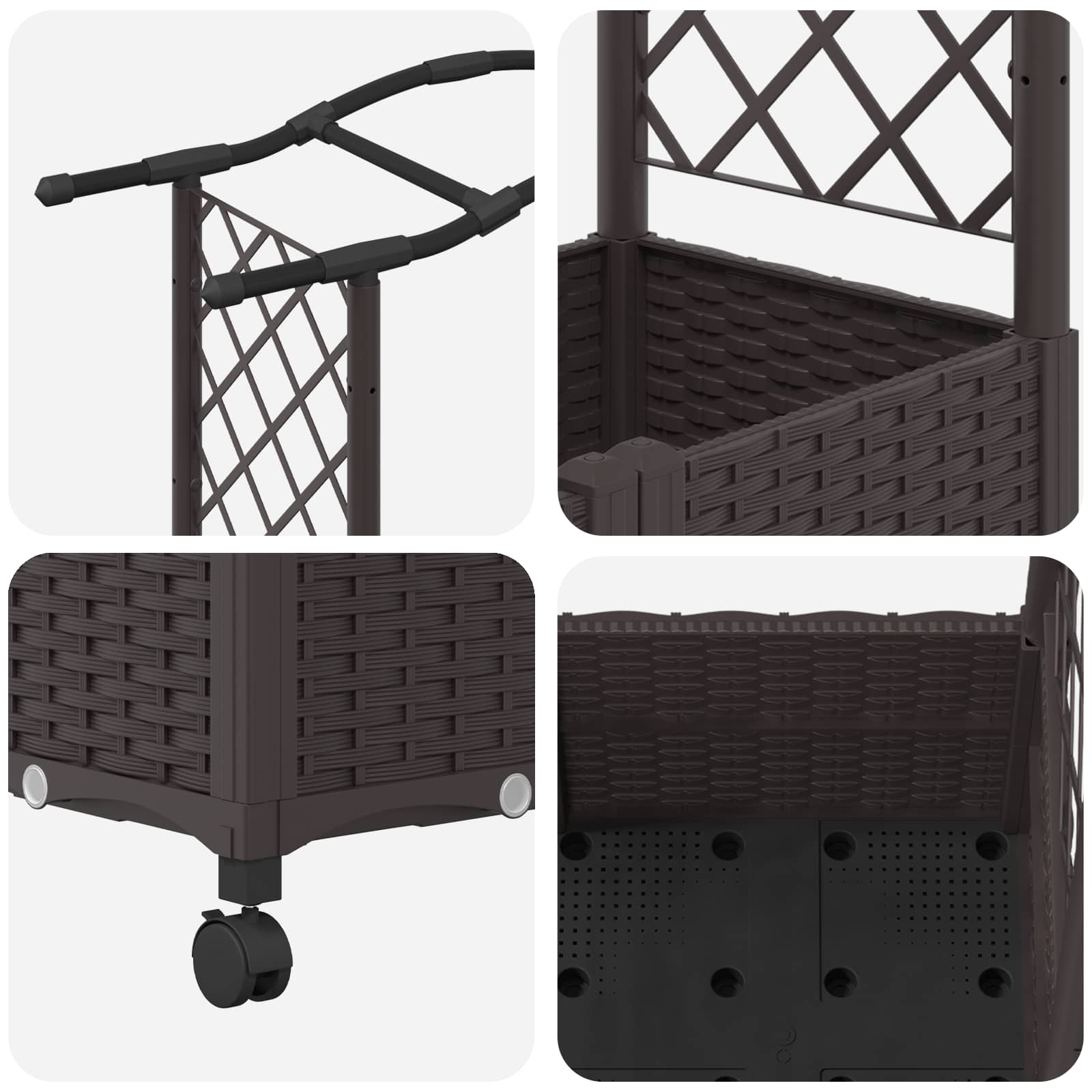 Letto Rialzato con Griglia e Tetto Marrone 164 x 40 x 144 cm PP