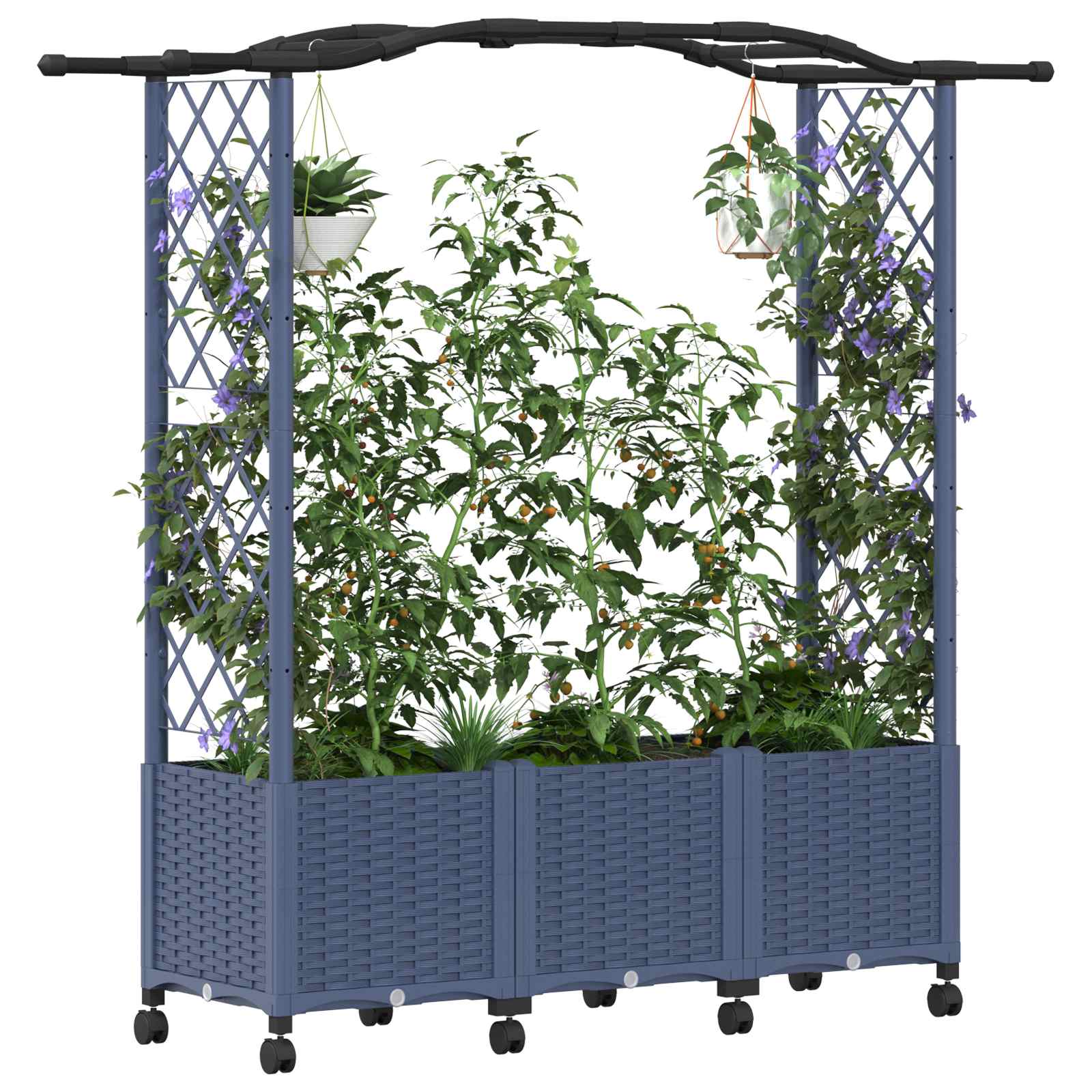 Letto Rialzato con Griglia e Tetto Grigio 164 x 40 x 144 cm PP