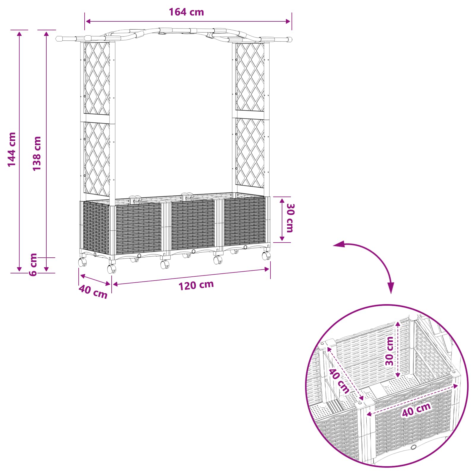 Letto Rialzato con Griglia e Tetto Grigio 164 x 40 x 144 cm PP