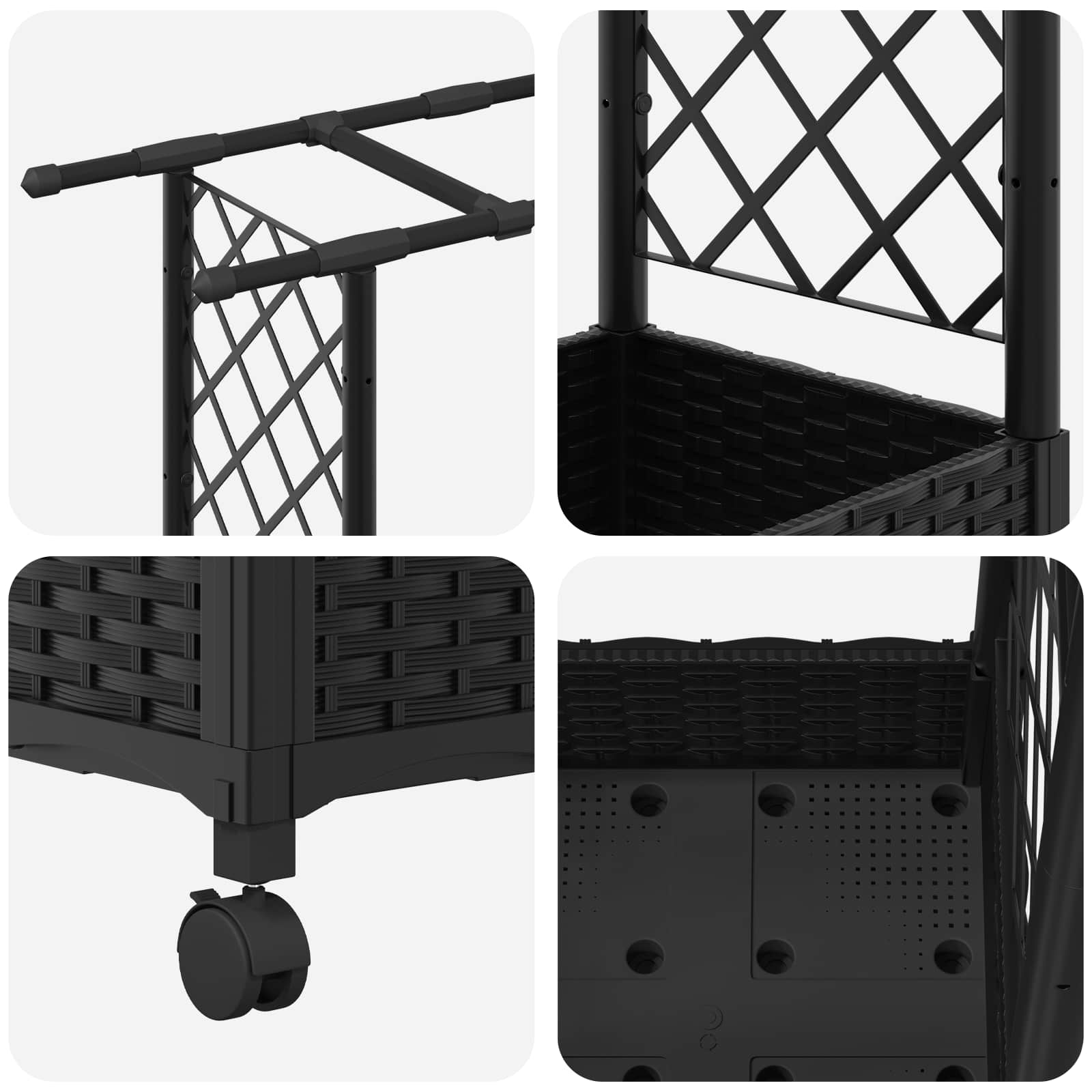 Letto Rialzato con Griglia e Tetto Nero 164 x 40 x 127 cm PP