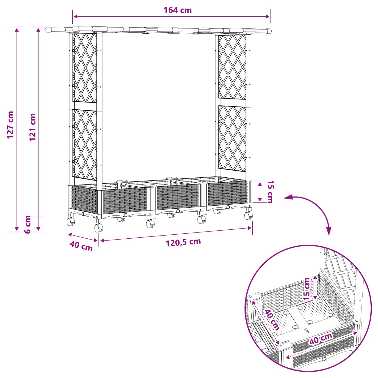 Letto Rialzato con Griglia e Tetto Grigio 164 x 40 x 127 cm PP