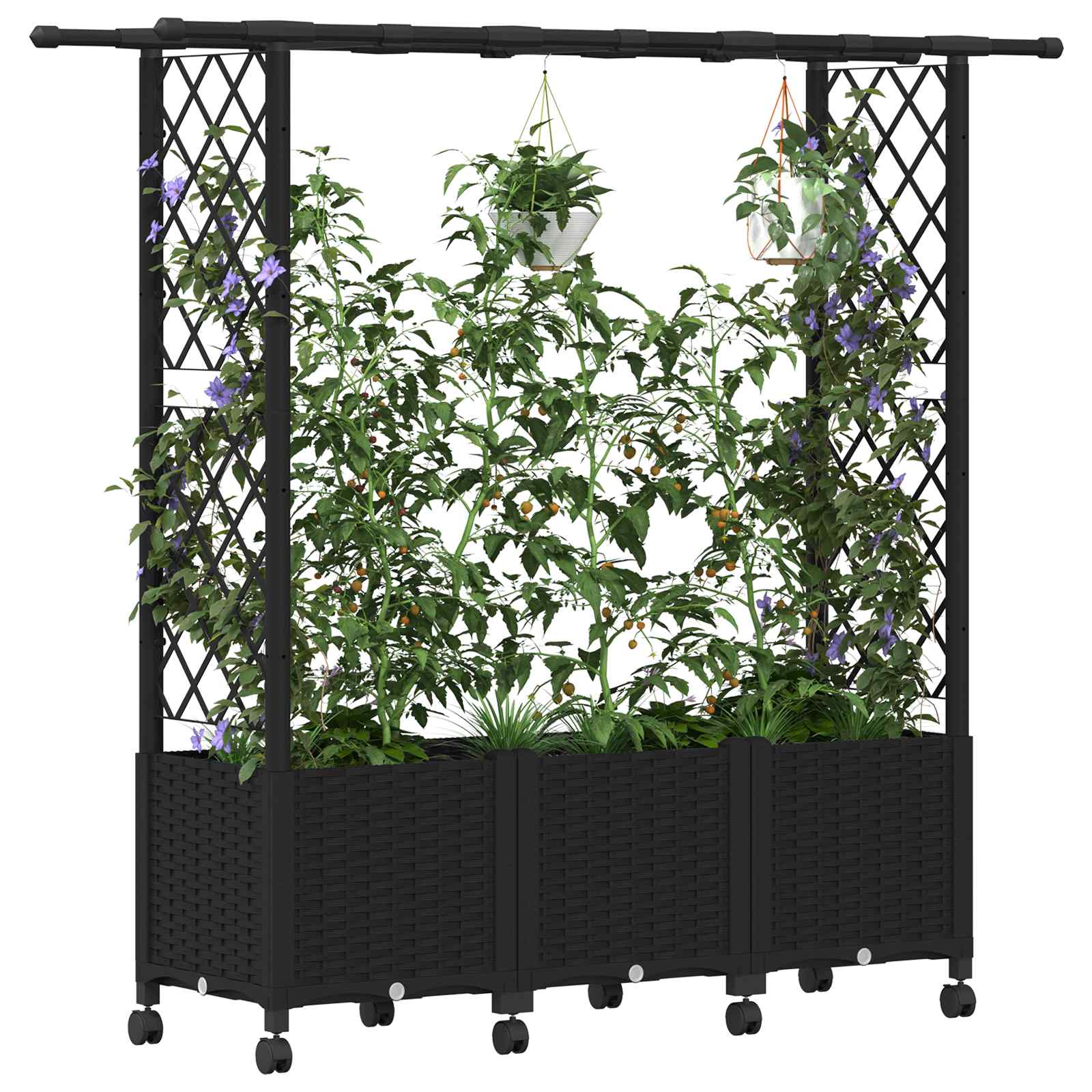 Letto Rialzato con Griglia e Tetto Nero 162,5 x 40 x 142 cm PP