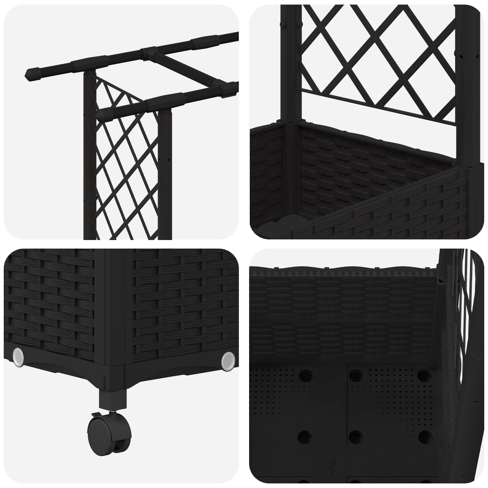 Letto Rialzato con Griglia e Tetto Nero 162,5 x 40 x 142 cm PP