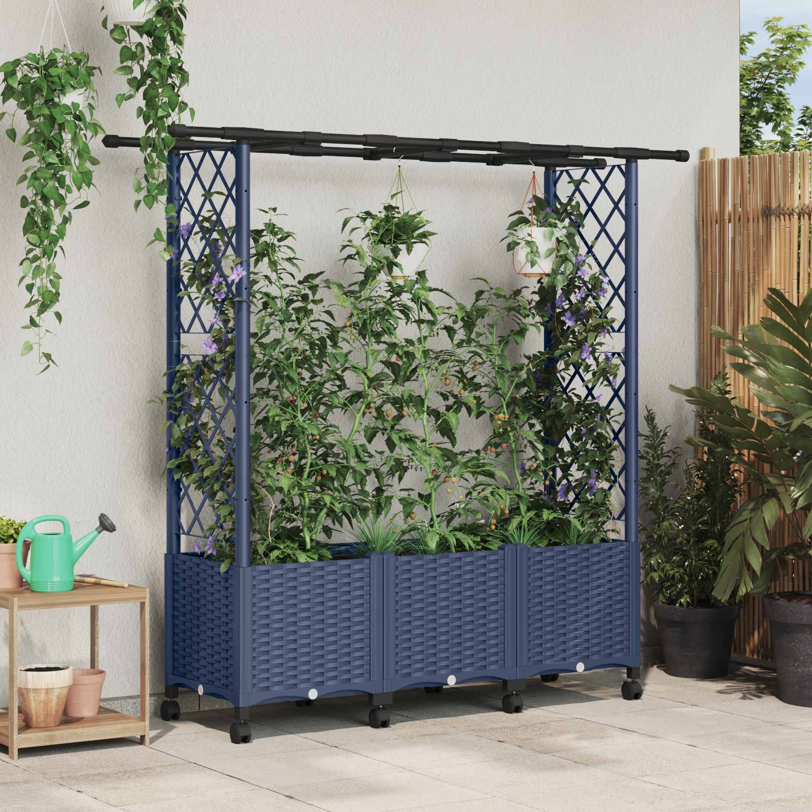 Letto Rialzato con Griglia e Tetto Grigio 162,5 x 40 x 142 cm