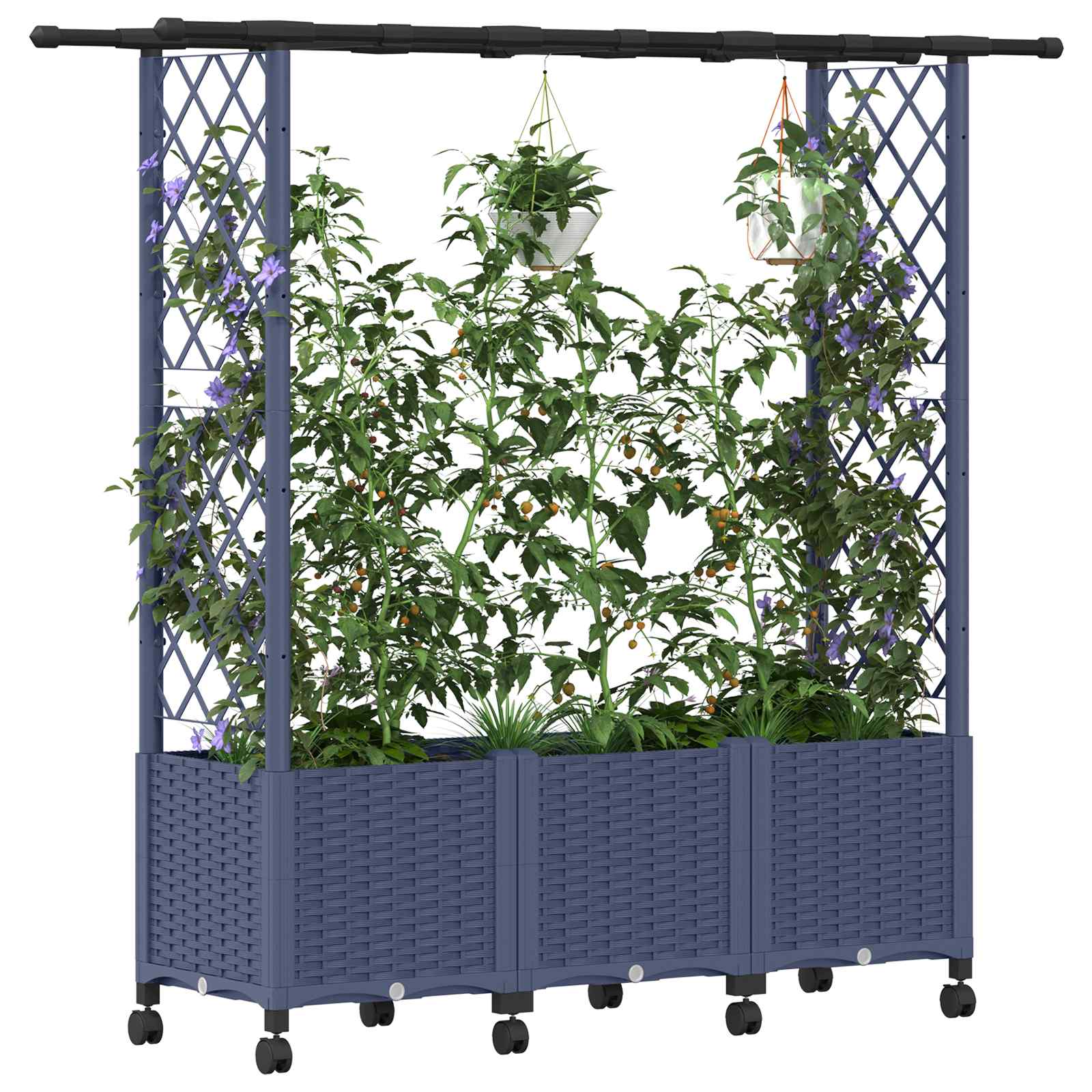 Letto Rialzato con Griglia e Tetto Grigio 162,5 x 40 x 142 cm