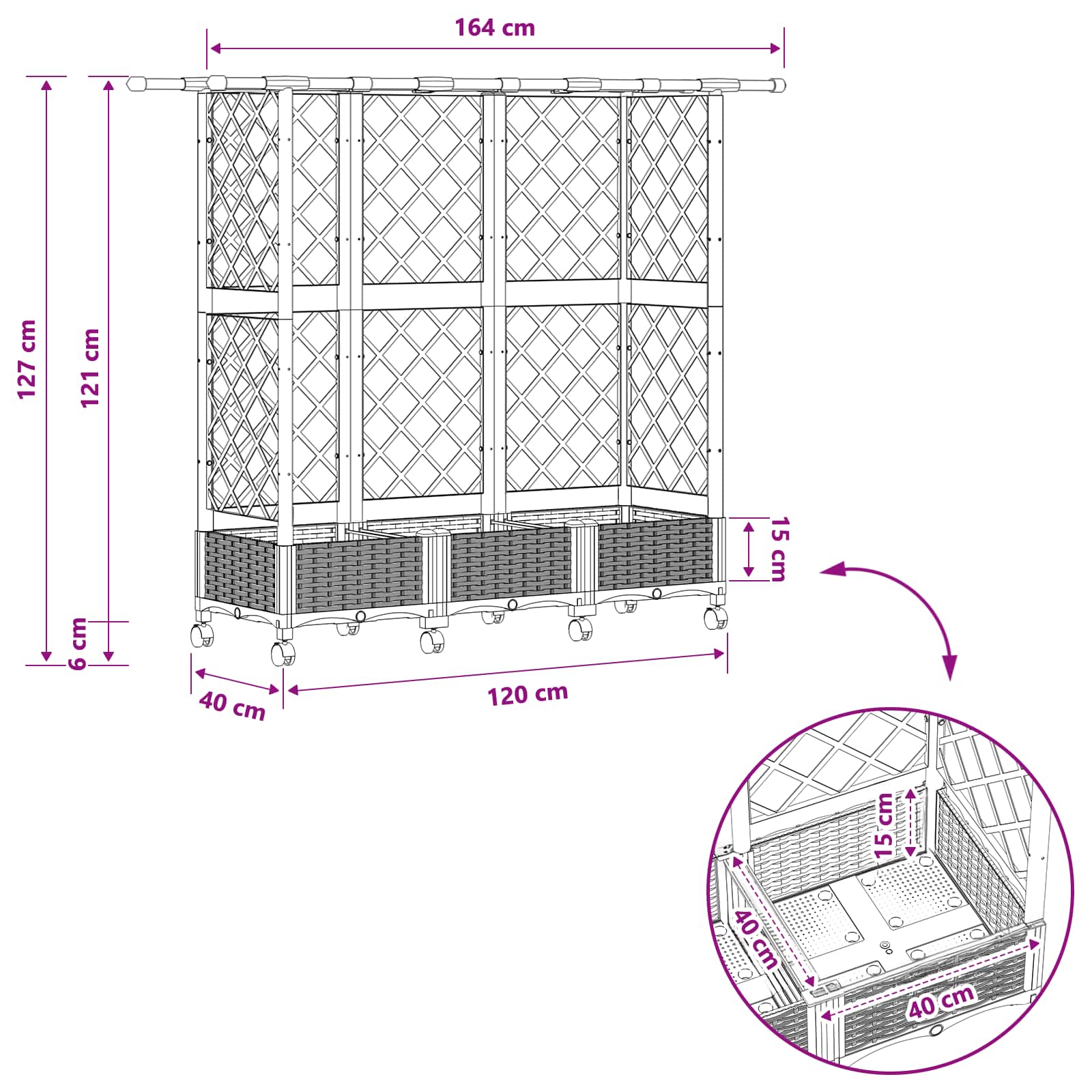 Letto Rialzato con Griglia e Tetto Grigio Chiaro PP