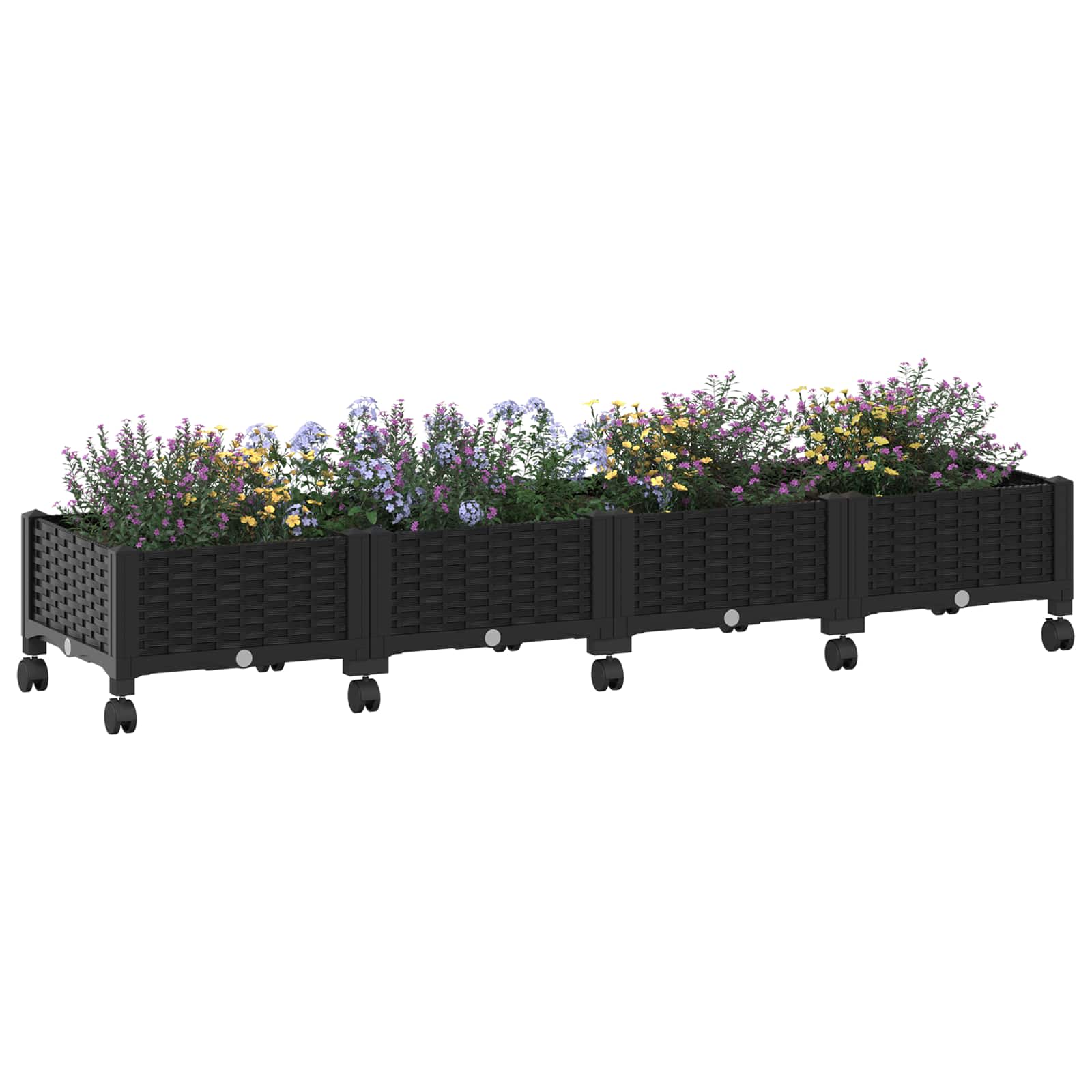 Vaso da Giardino con Ruote Nero 160 x 40 x 29 cm PP