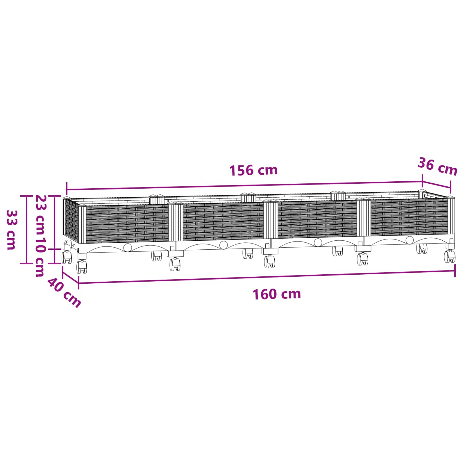 Vaso da Giardino con Ruote Blu Grigio 160 x 40 x 33 cm PP