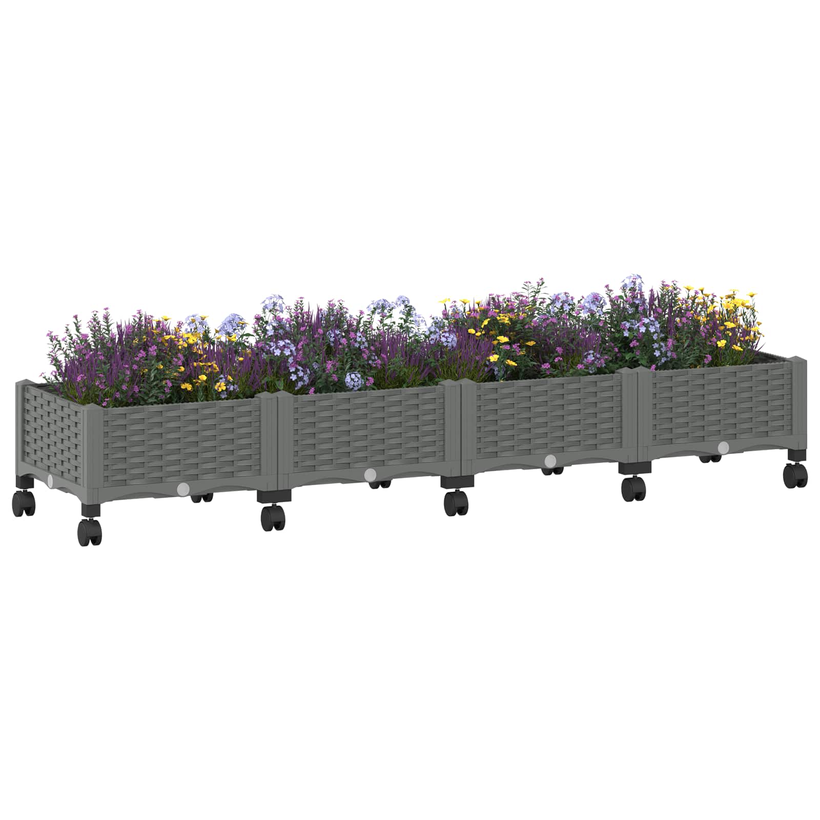Vaso da Giardino con Ruote Grigio Chiaro 160 x 40 x 33 cm PP
