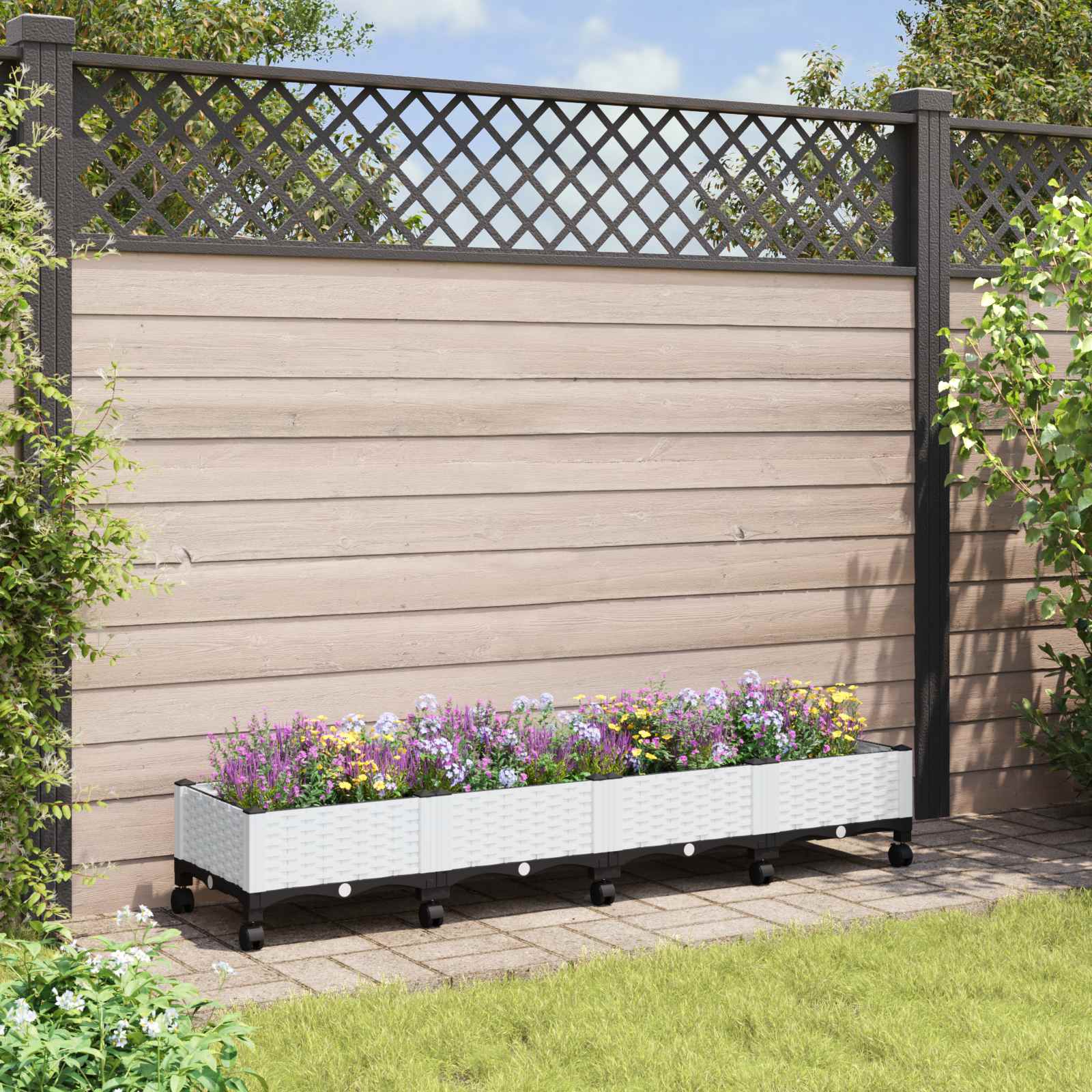 Vaso da Giardino con Ruote Bianco 160 x 40 x 33 cm PP