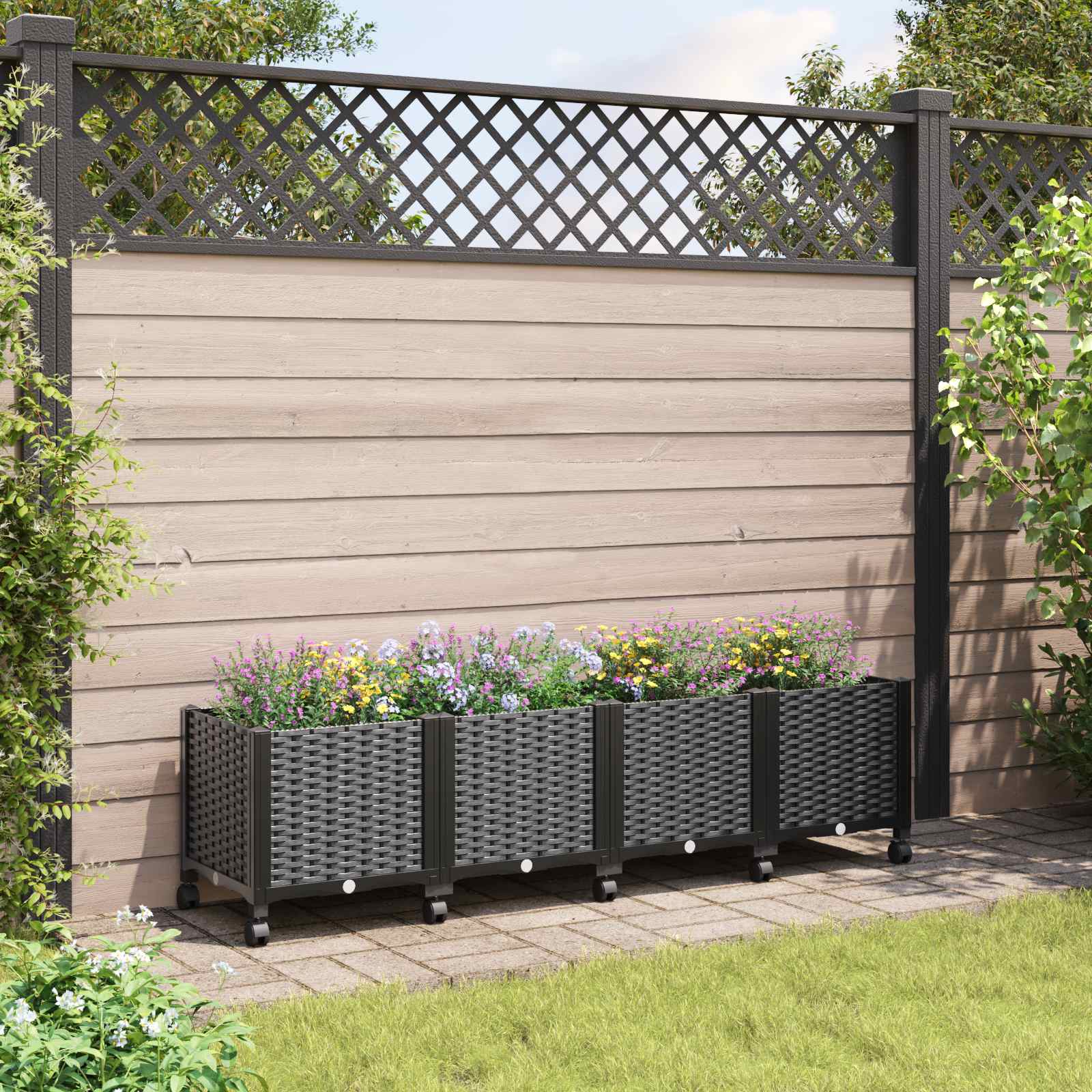 Vaso da Giardino con Ruote Nero 160 x 40 x 44 cm PP