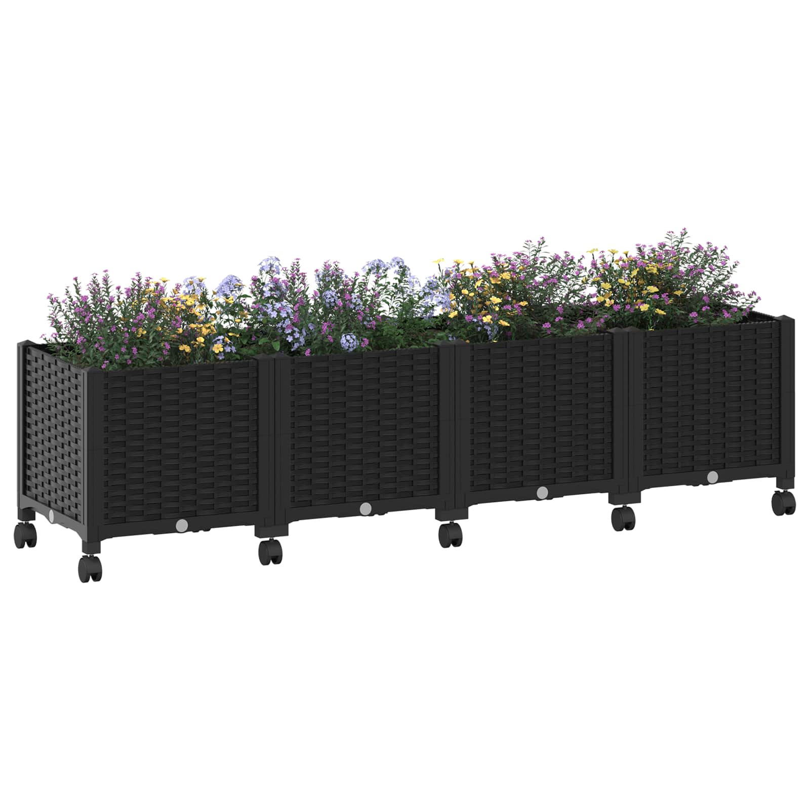 Vaso da Giardino con Ruote Nero 160 x 40 x 44 cm PP