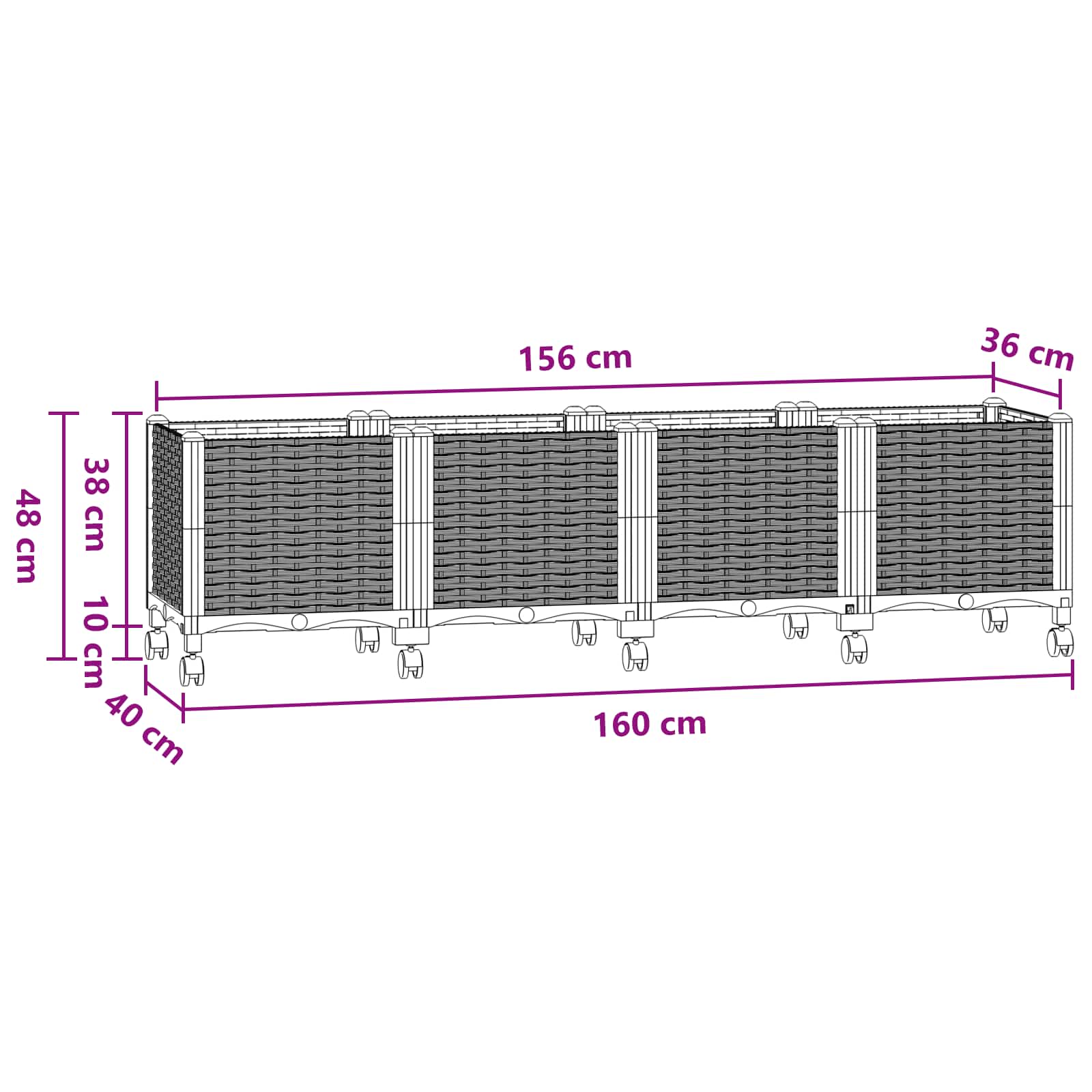 Vaso da Giardino con Ruote Blu Grigio 160 x 40 x 48 cm PP