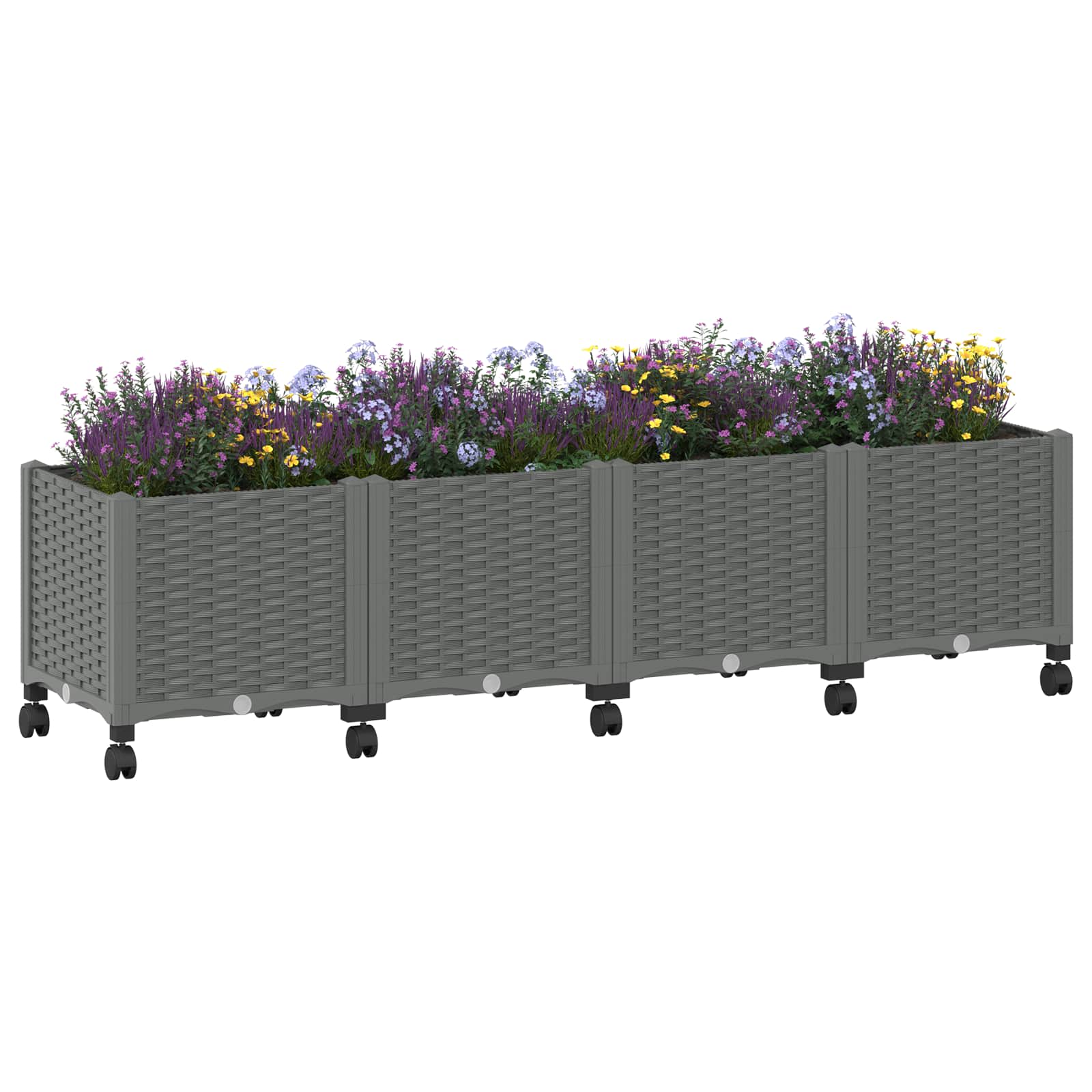 Vaso da Giardino con Ruote Grigio Chiaro 160 x 40 x 48 cm PP