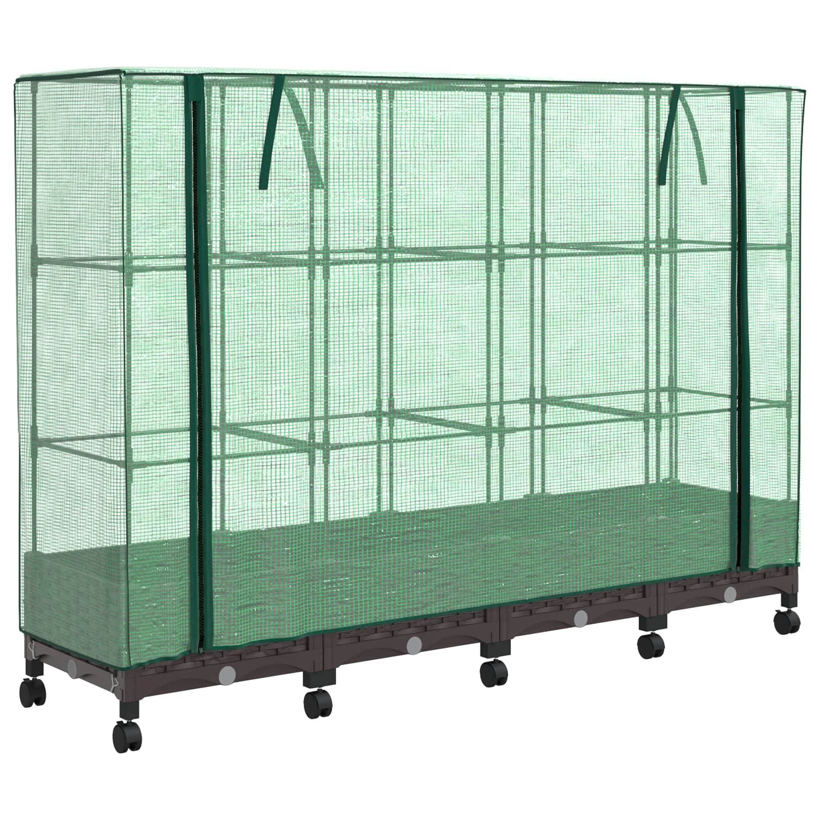 Vaso da Giardino con Copertura per Serra e Ruote 4 pz Marrone